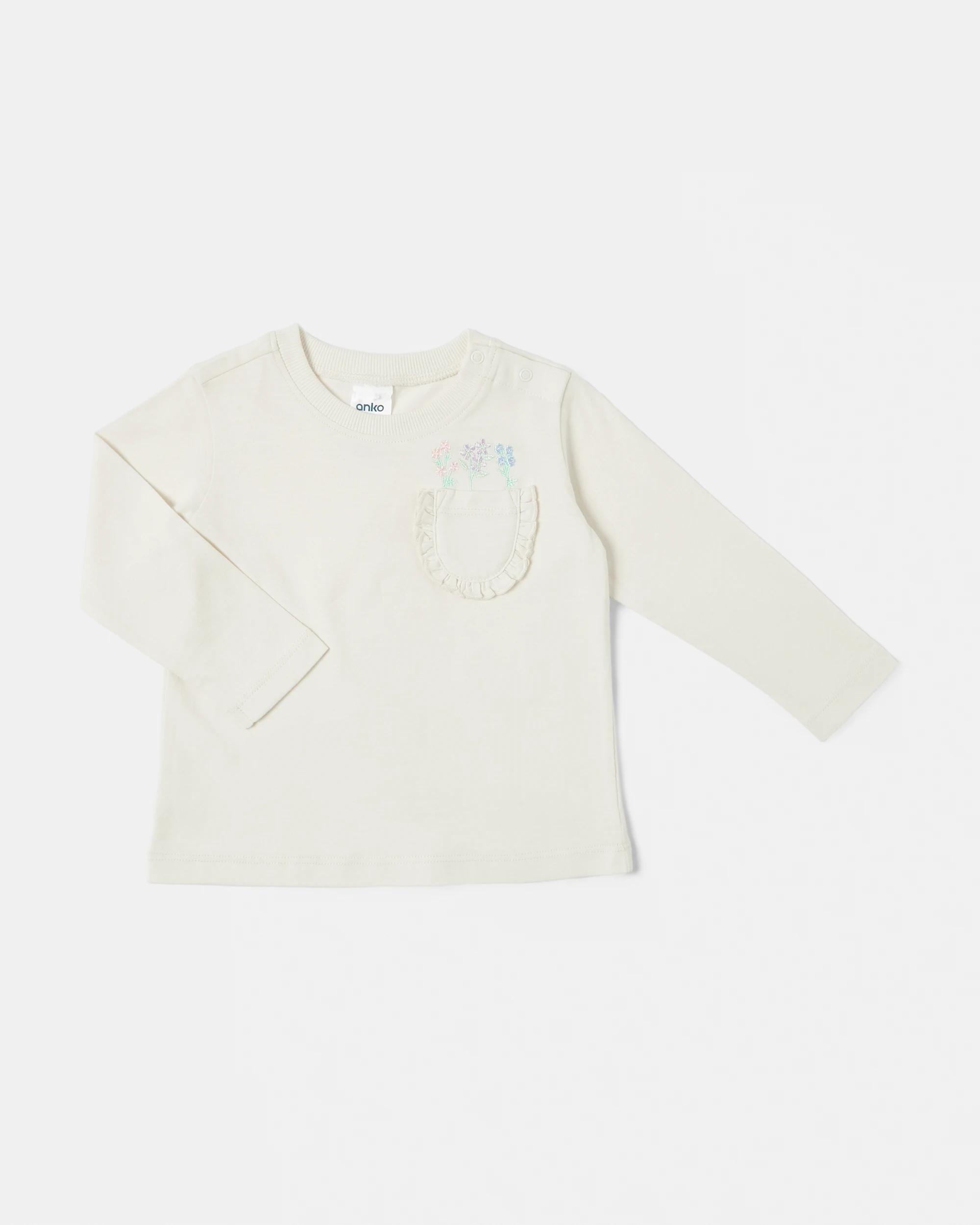 1 Cotton Long Sleeve Pocket T-shirt Wht Flrl, 1 of 3