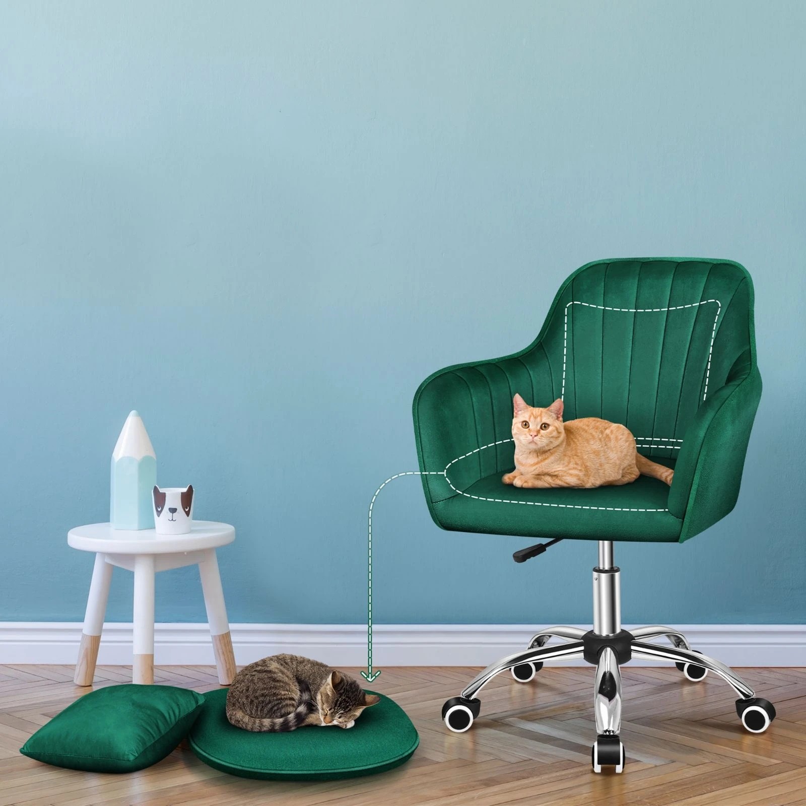 2 Alfordson Velvet Office Chair Computer Swivel Armchair Work Adult Kids - Green, 2 of 10