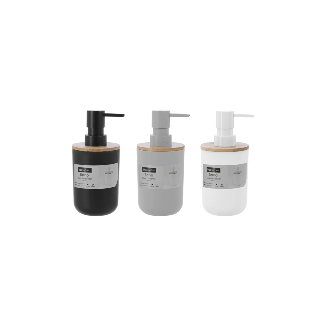 5 Boxsweden Bano Soap Dispenser 330ml Bamboo Top 7.5x7.5x16cm Bpa Free Assorted
 - Multi, 5 of 5