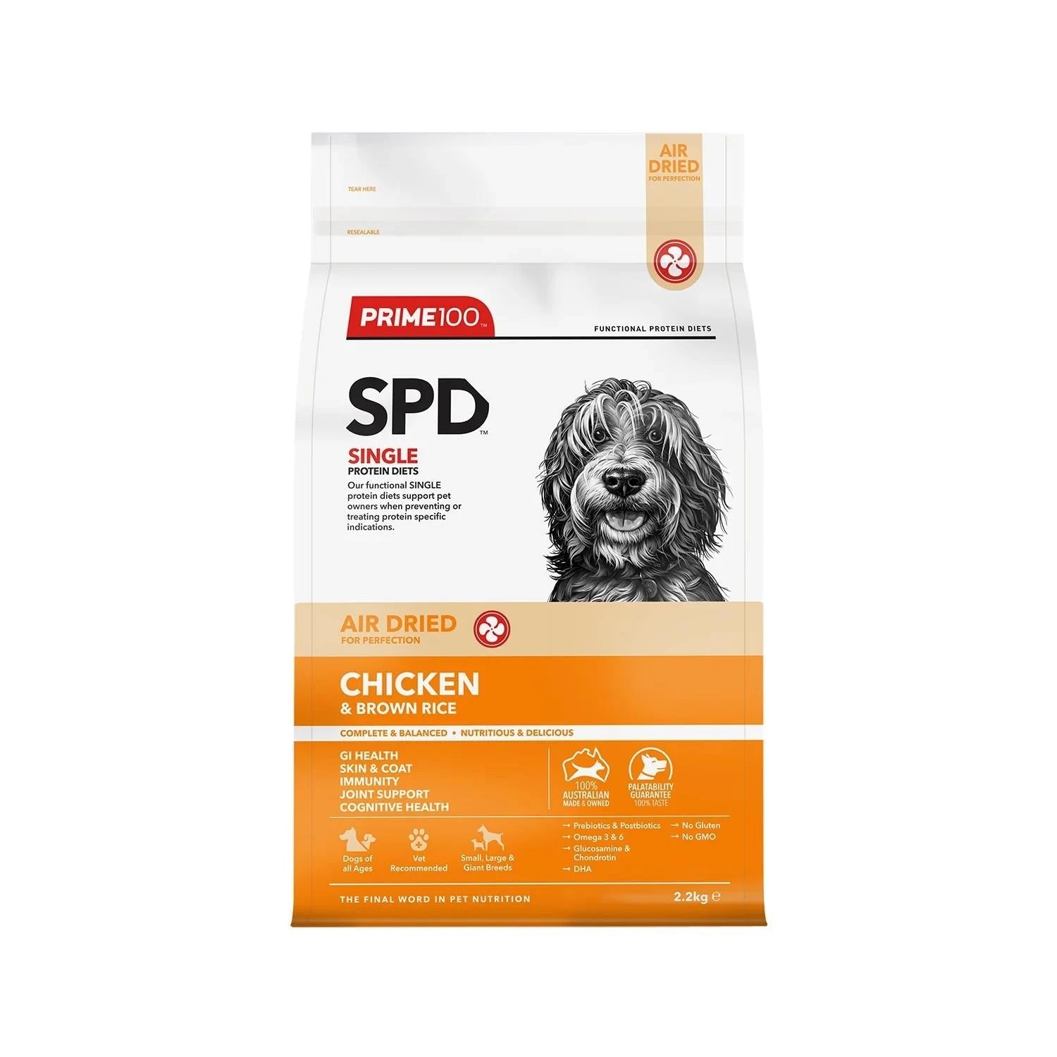 1 Prime100 Spd Single Protein Diet Air Dried Chicken And Brown Rice All Life Stages Dry Dog Food 2.2kg, 1 of 1
