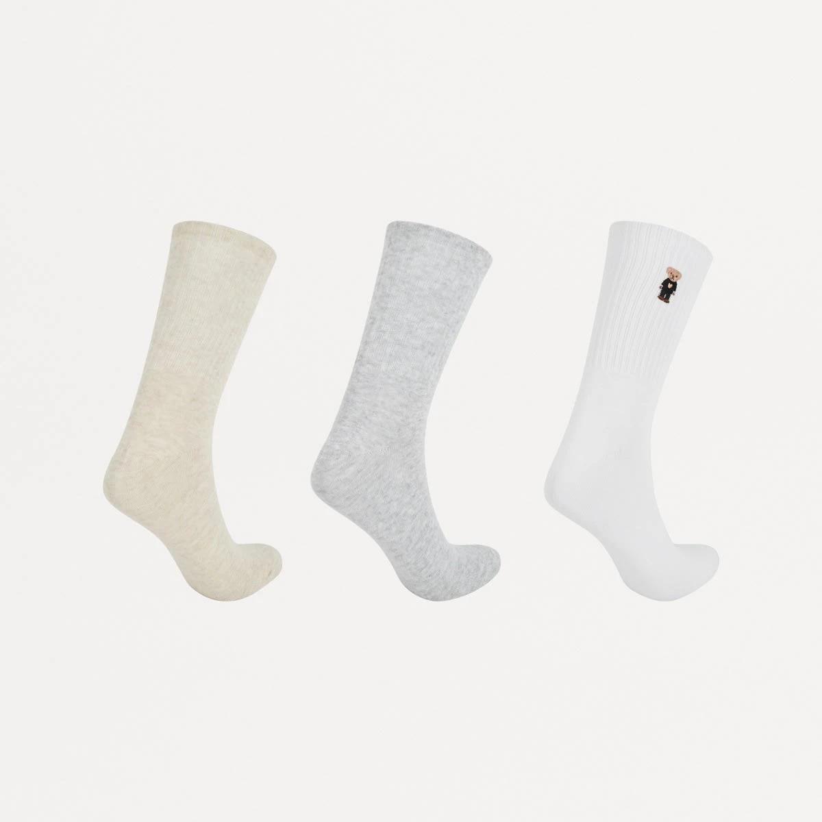 1 3 Pack Rib Quarter Crew Socks TEDDY RIB MULTI PACK SOCK, 1 of 3