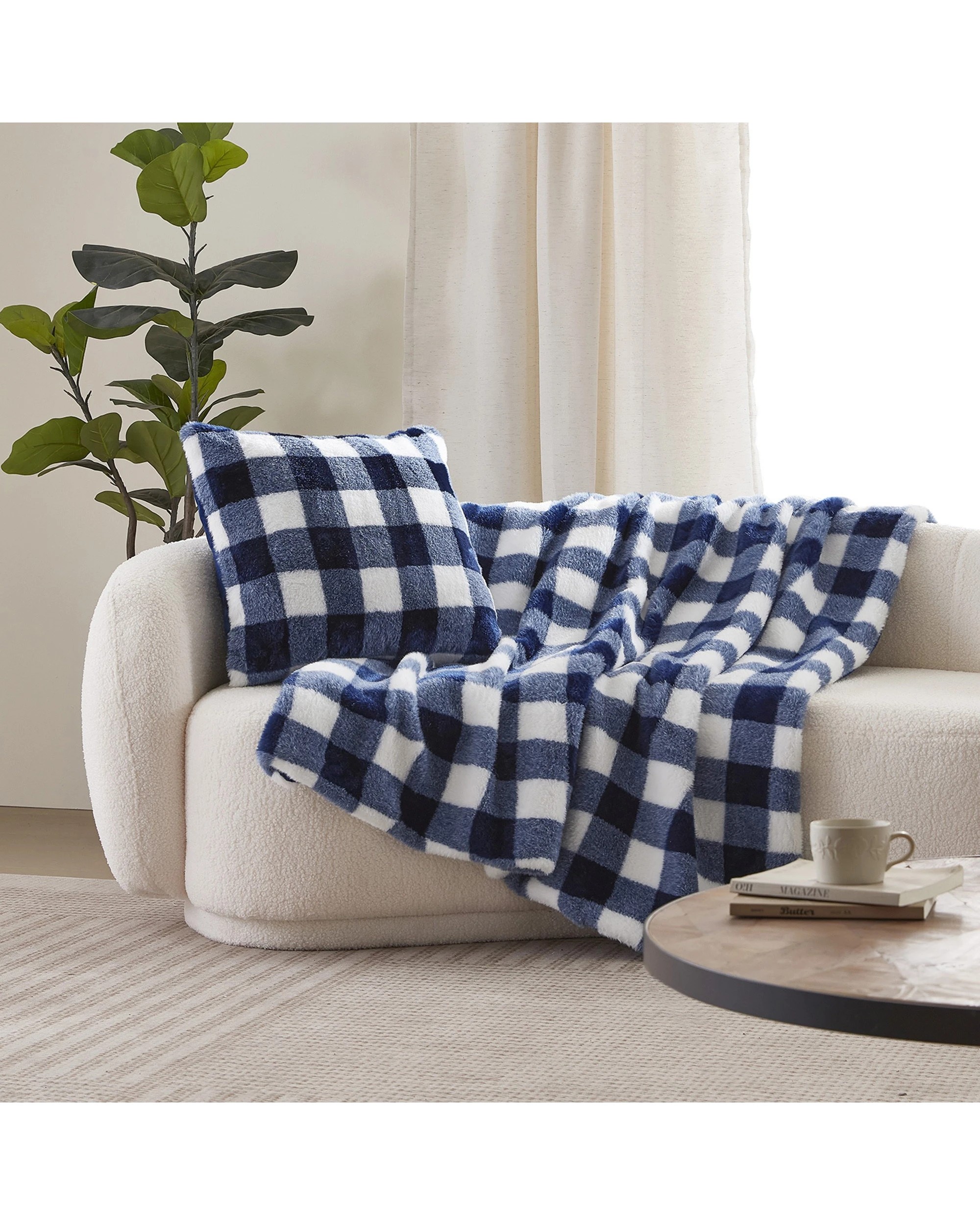 1 Dreamaker Gingham Plush Throw Blanket 130x170cm - Midnight Blue, 1 of 6