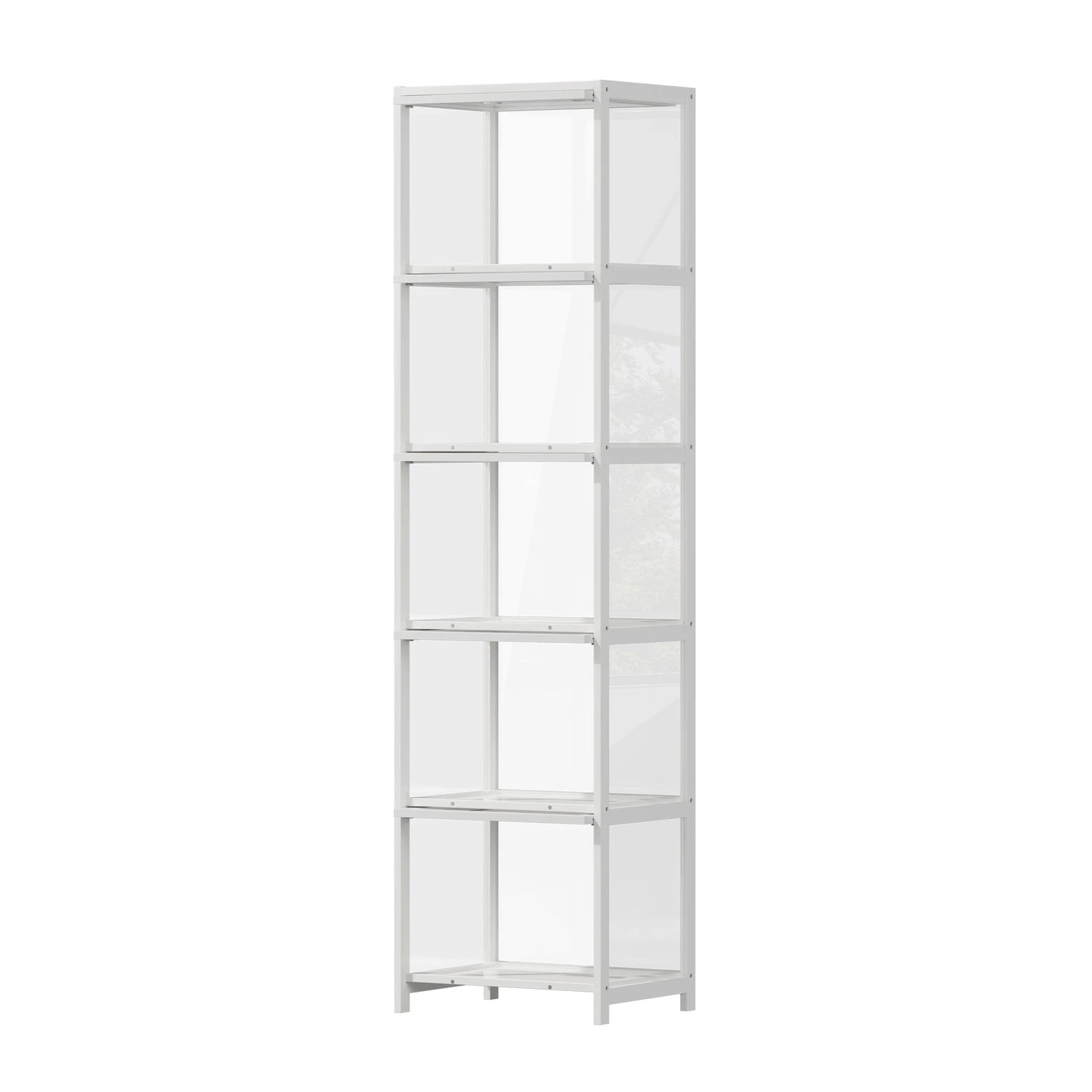 7 Oikiture Display Cabinet Storage 5-Tier Shelves Bookcase Clear Stand Rack - White, 7 of 8