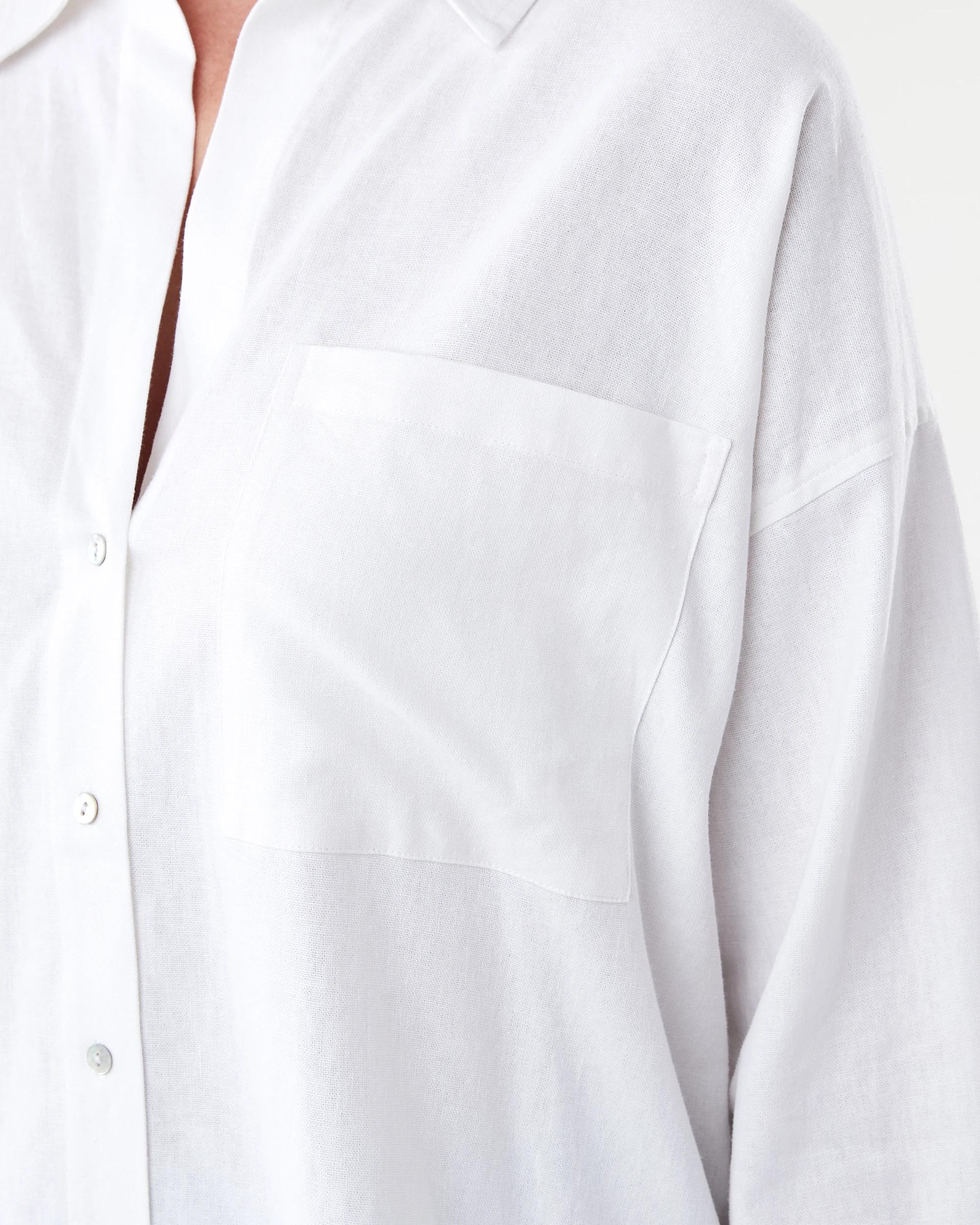 6 Long Sleeve Oversized Linen Blend Shirt White, 6 of 8