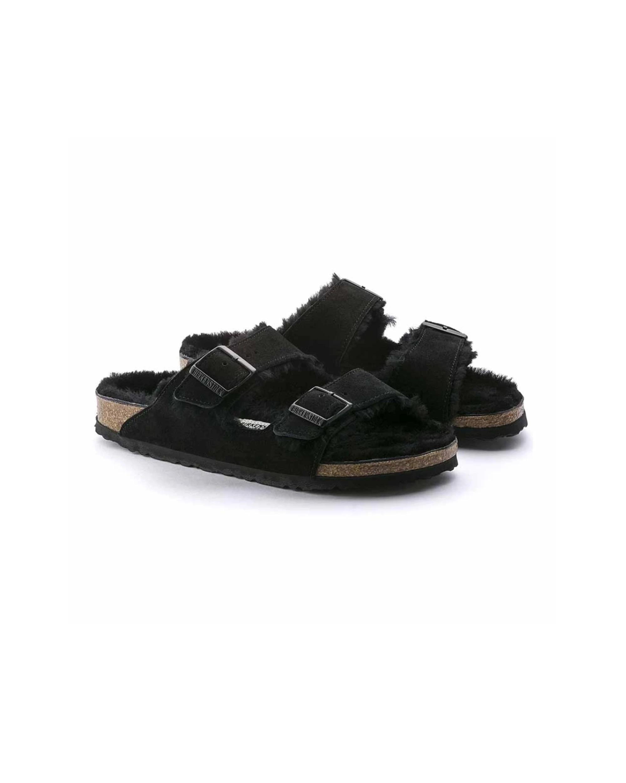 3 Birkenstock Arizona Shearling Suede Sandals Narrow Width BLACK, 3 of 7