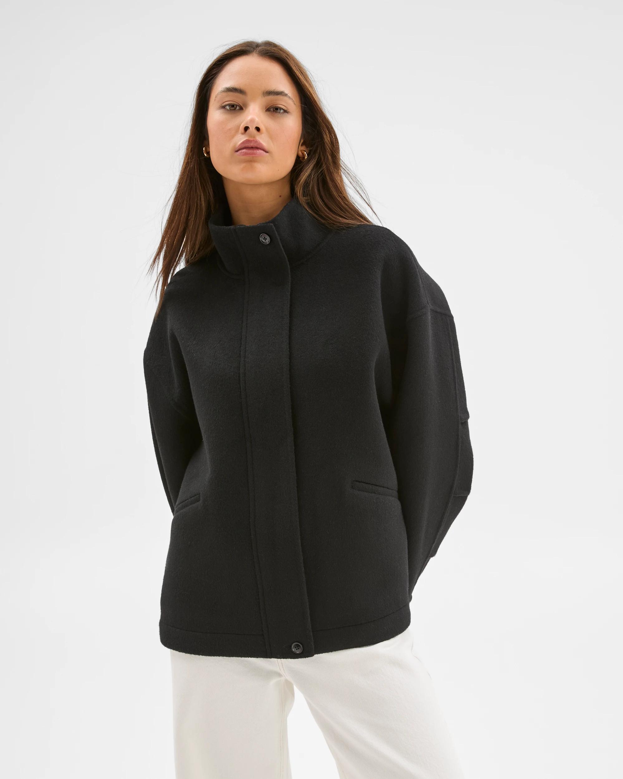 1 Lily Loves High Neck Double Faced Bomber Jacket BLACK, 1 of 6
