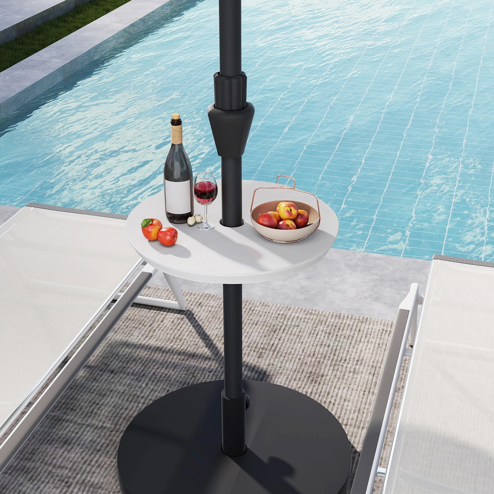 4 Costway 50cm Outdoor Umbrella Table for 38/48 mm Umbrella Pole Round Table Tray - White, 4 of 5