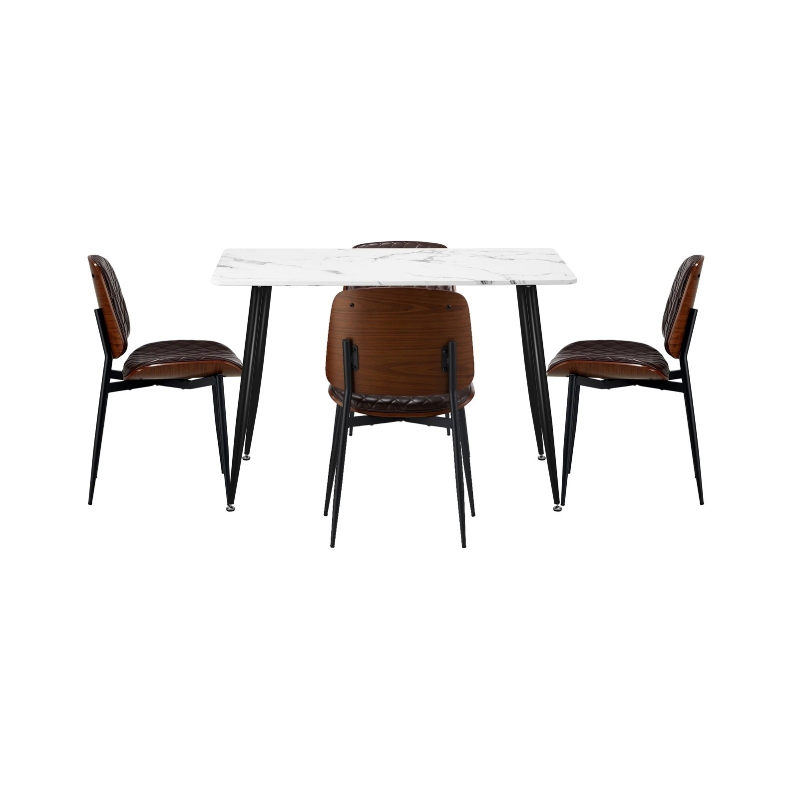 7 Oikiture 120cm Rectangle Dining Table with 4PCS Dining Chairs PU Walnut - Multi, 7 of 9