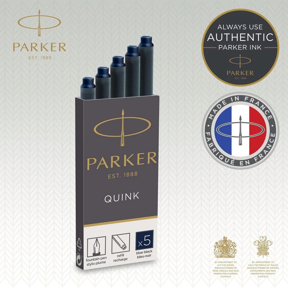 5 Parker Quink Ink Cartridges Blue Black 5 Pack, 5 of 8