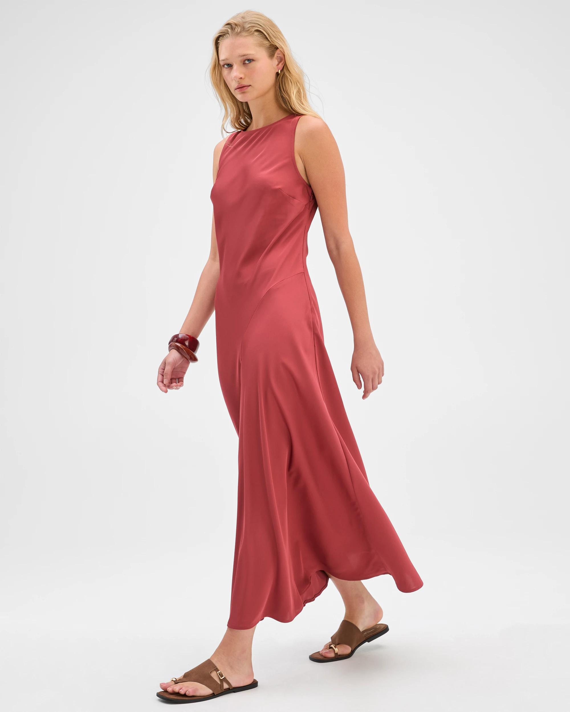 4 Preview Sleeveless Cowl Neck Asymmetric Hem Midi Dress POMEGRANATE, 4 of 7