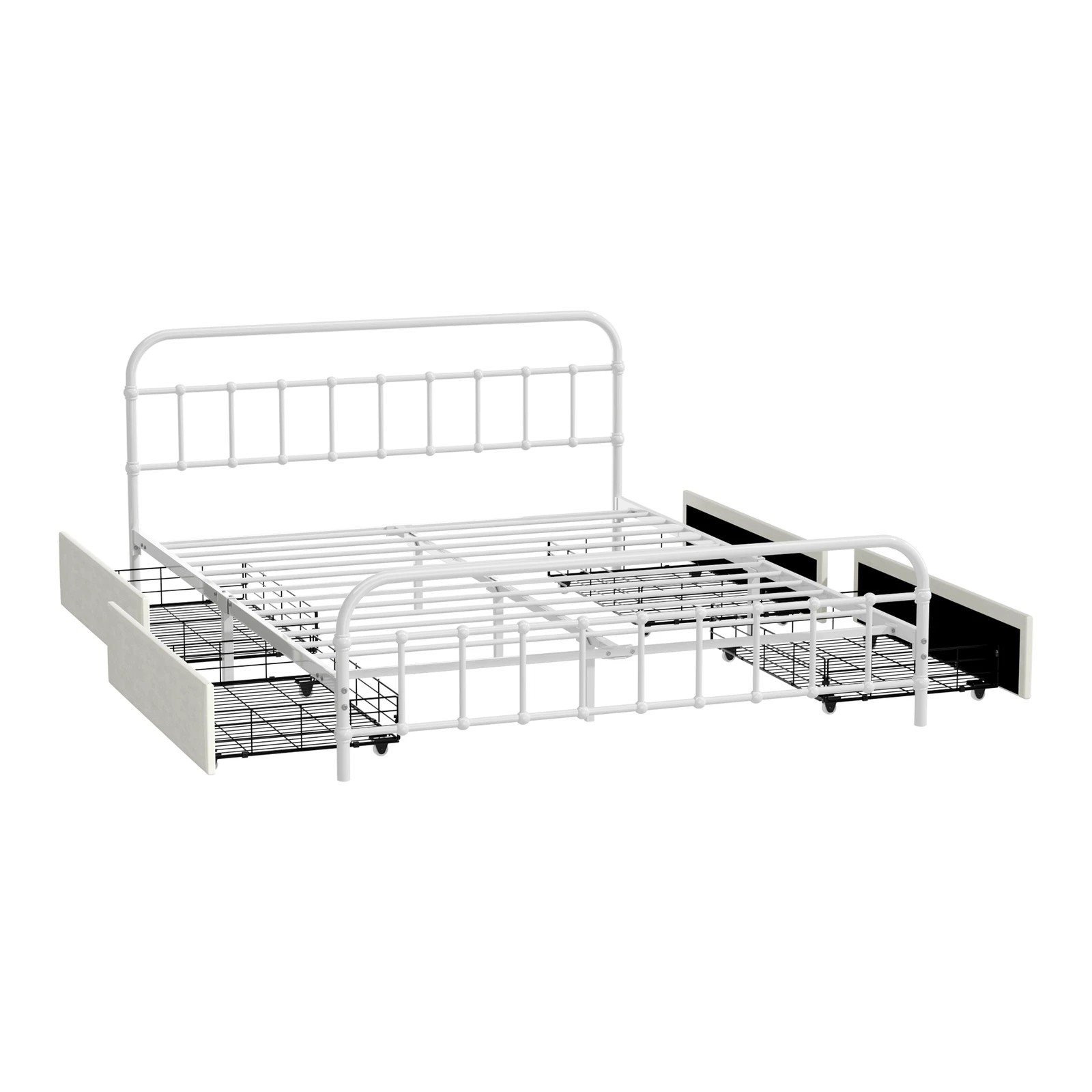 6 Oikiture Metal Bed Frame Queen Size Bed Base with 4 Drawers - White, 6 of 8