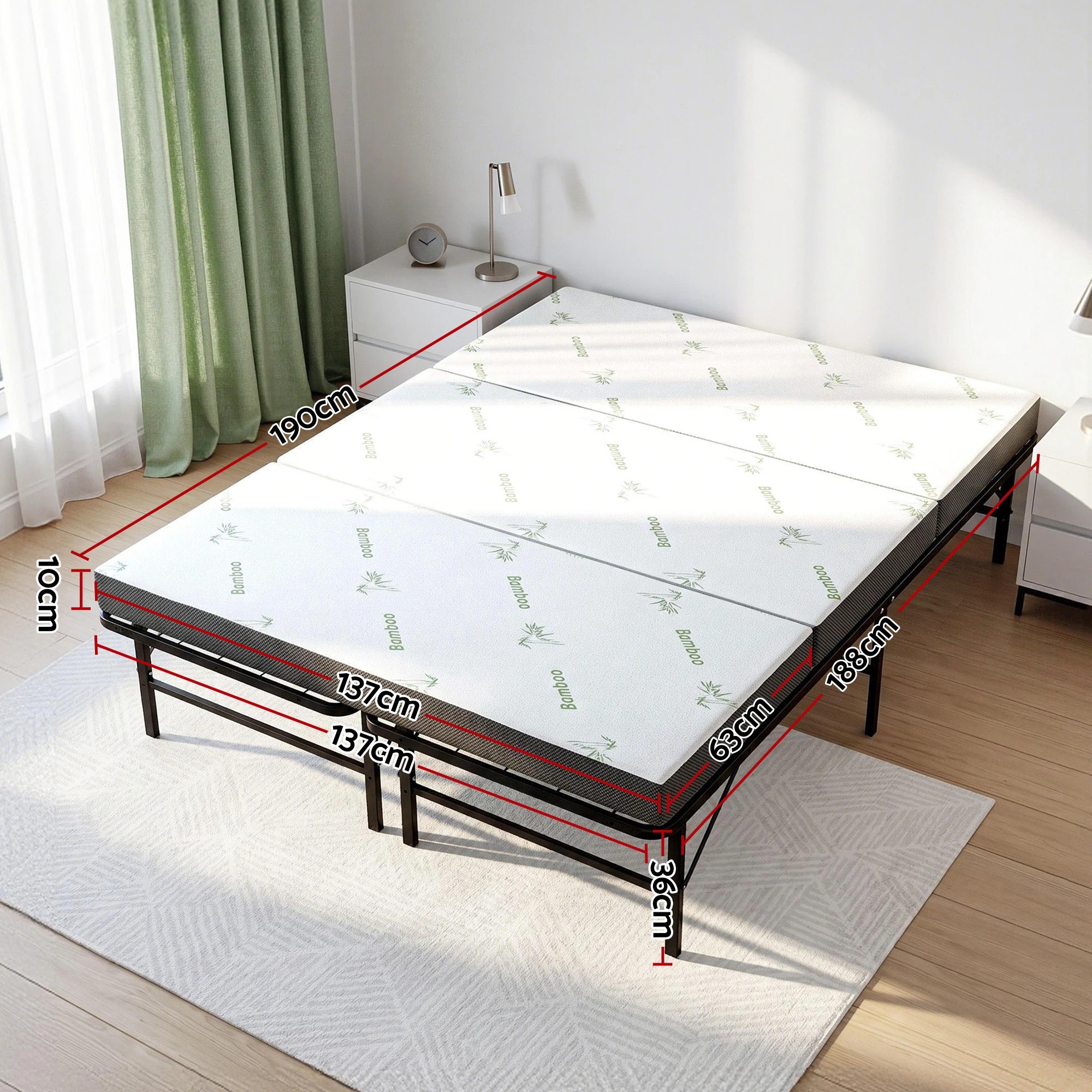 3 Giselle Bedding Giselle Folding Bed with Mattress Double Portable Foldable Guest Bed Bamboo Cover - Multi, 3 of 9