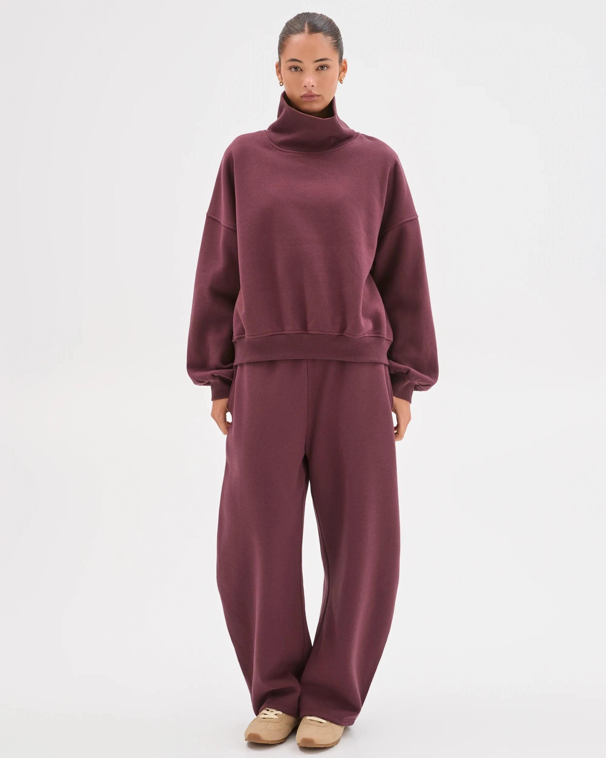 5 Lily Loves Australian Cotton Blend High Neck Fleece Jumper BURGUNDY ROUGE, 5 of 7