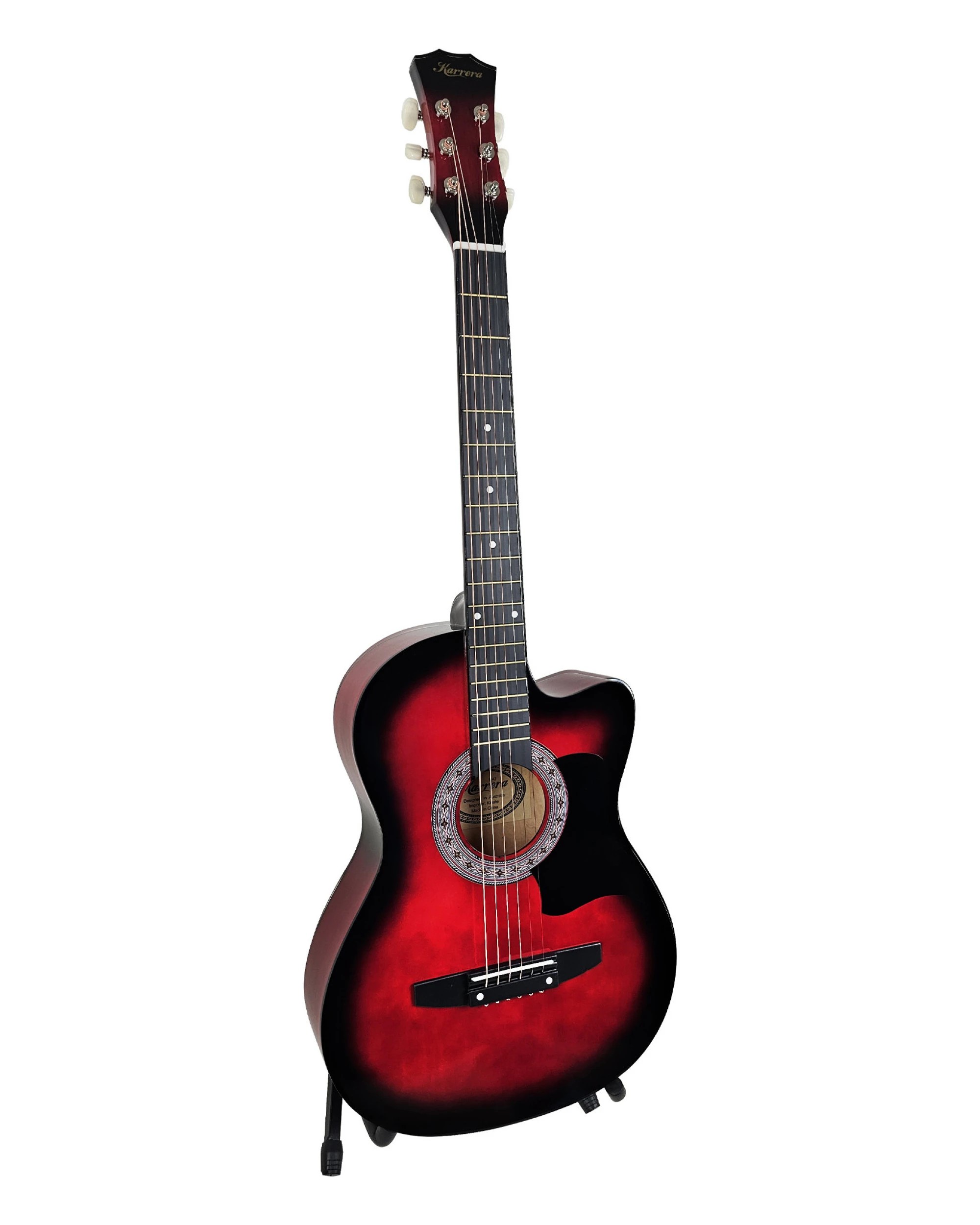 1 Karrera 38in Pro Cutaway Acoustic Guitar with Guitar Bag in Red Burst - Red, 1 of 10