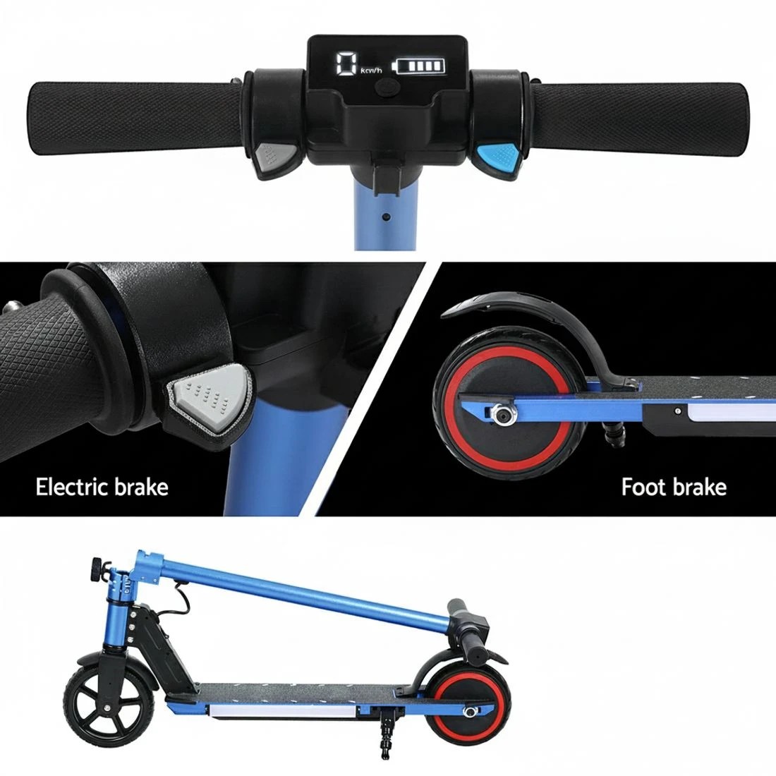 4 Electric Scooter 130W 16KM/H LED Light Folding Portable Riding Commuter - Blue, 4 of 4