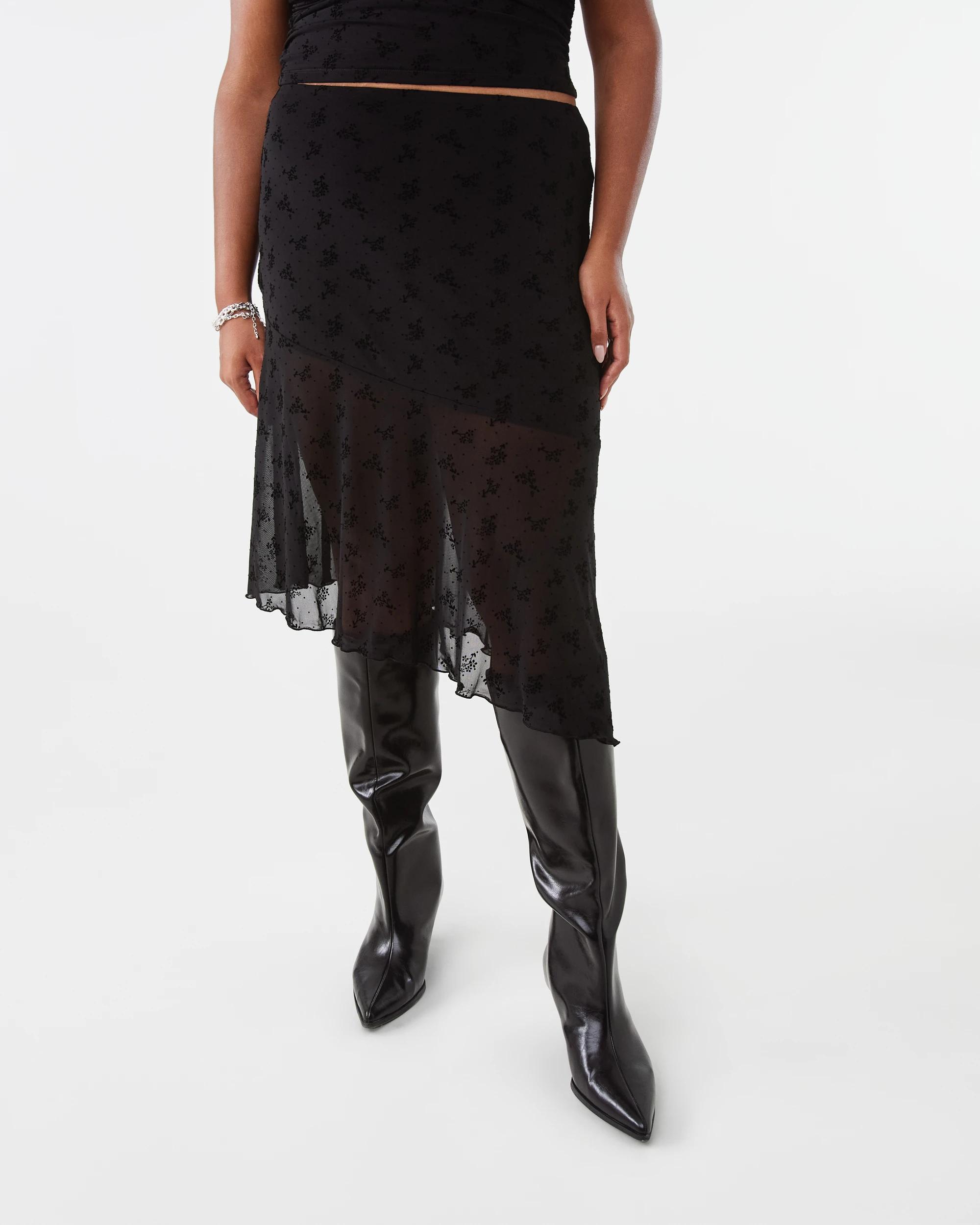 2 Burnout Mesh Asymmetric Skirt Black, 2 of 6