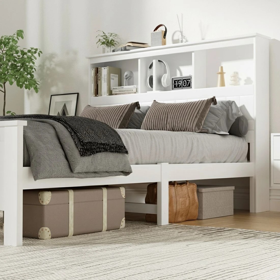 5 Artiss Bed Frame en with 3 Shelves Bed Head - Double Bed - White, 5 of 7