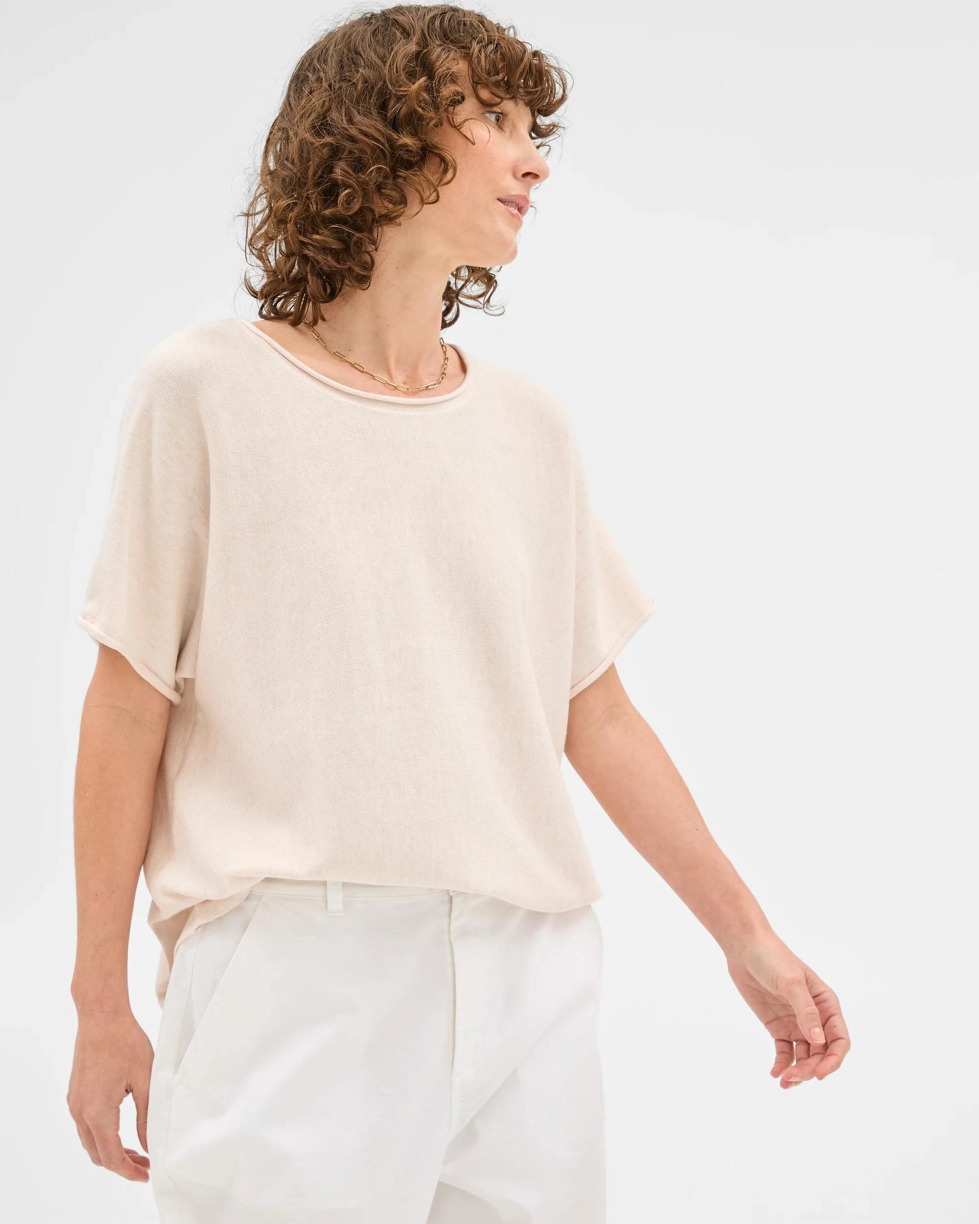 4 Target Australian Cotton Blend Rolled Knit T-Shirt OATMEAL MARLE, 4 of 6