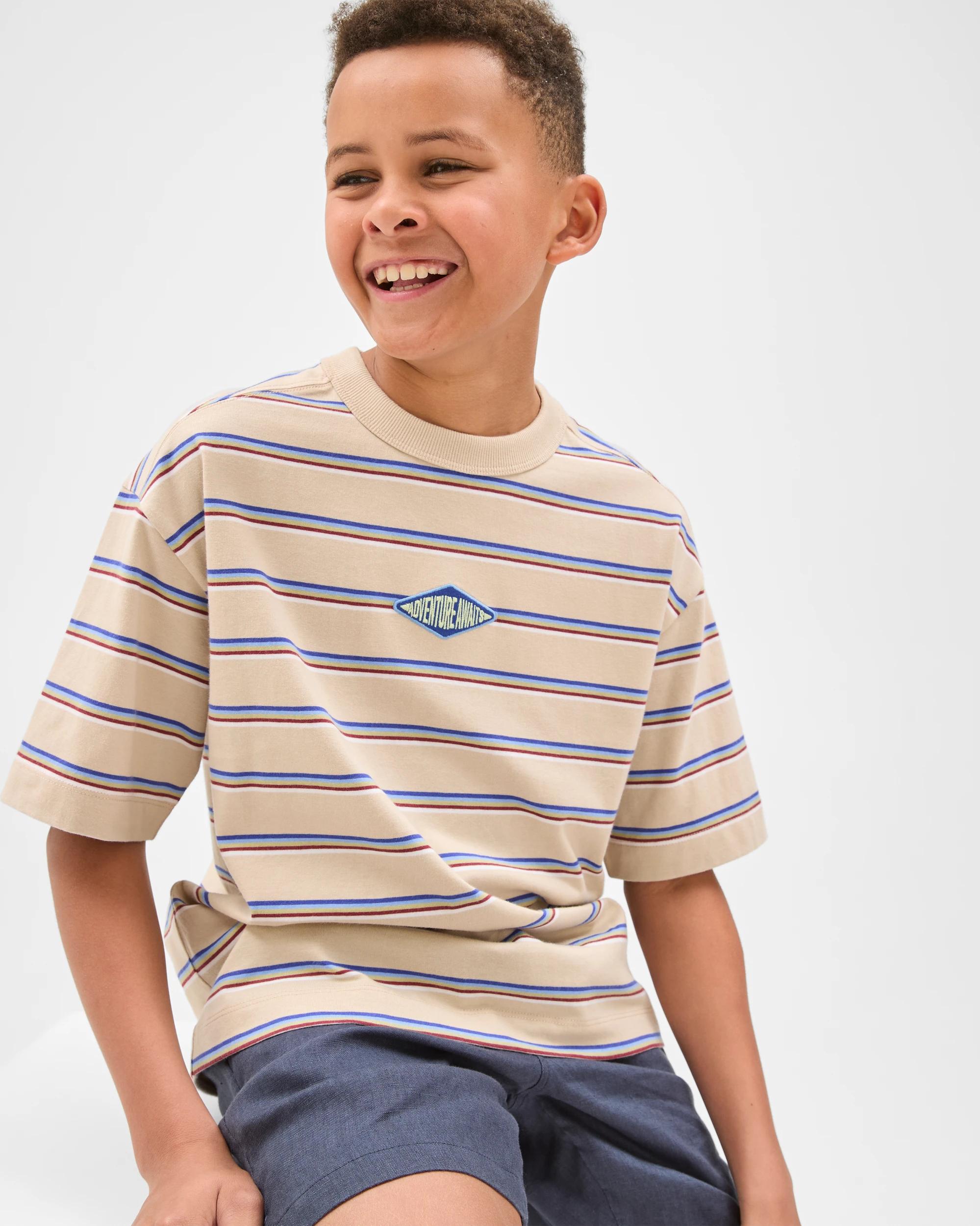 3 Target Kids Australian Cotton Oversized Striped T-Shirt NEUTRAL, 3 of 7