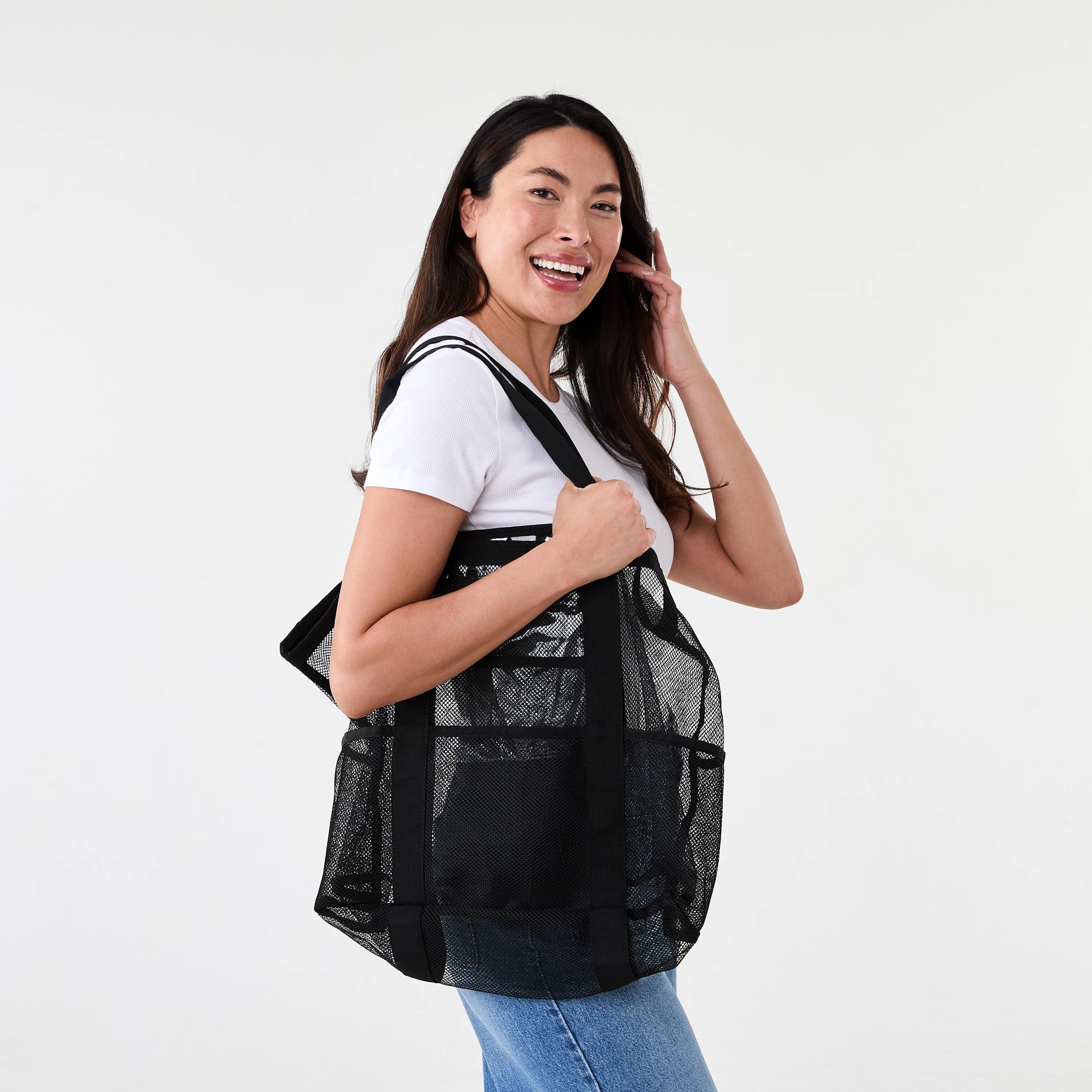 5 Mesh Beach Tote Bag Black, 5 of 5