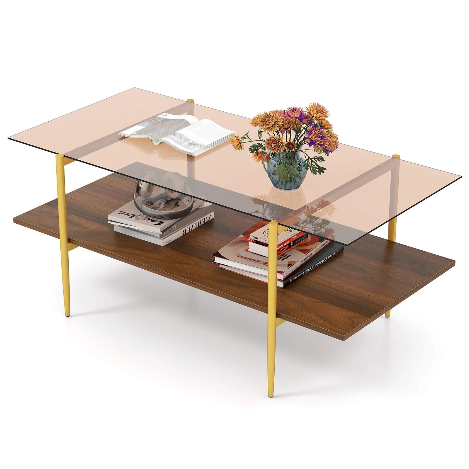 5 Costway 2-Tier Tempered Glass Coffee Table Rectangle Center Table, 5 of 5