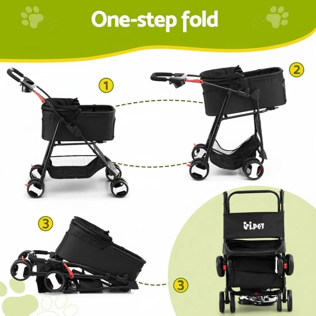 5 i.Pet Pet Stroller Dog Pram Cat Carrier Travel Large Pushchair Foldable 4 Wheels - Black, 5 of 8