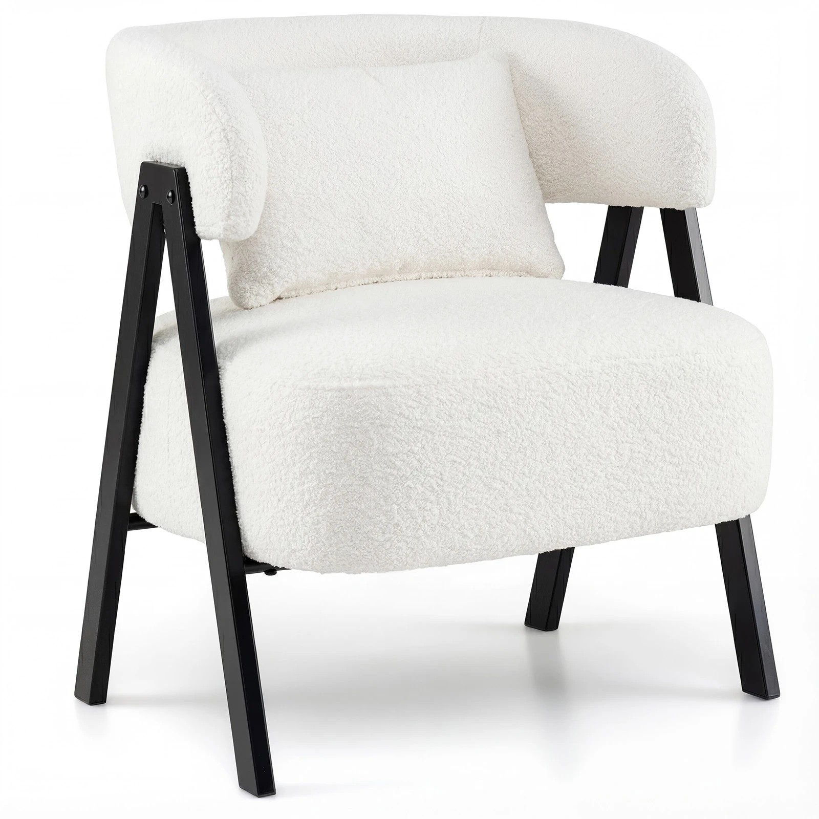 1 Costway Accent Chair Faux Rabbit Fur Armchair Upholstered Leisure Chair w/Lumbar Pillow - White, 1 of 5