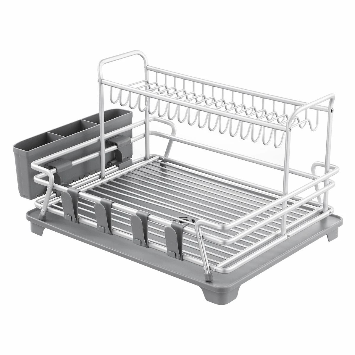 1 Ausway 2 Tier Kitchen Dish Drainer Rack with Drain Tray Countertop Organiser, 1 of 7
