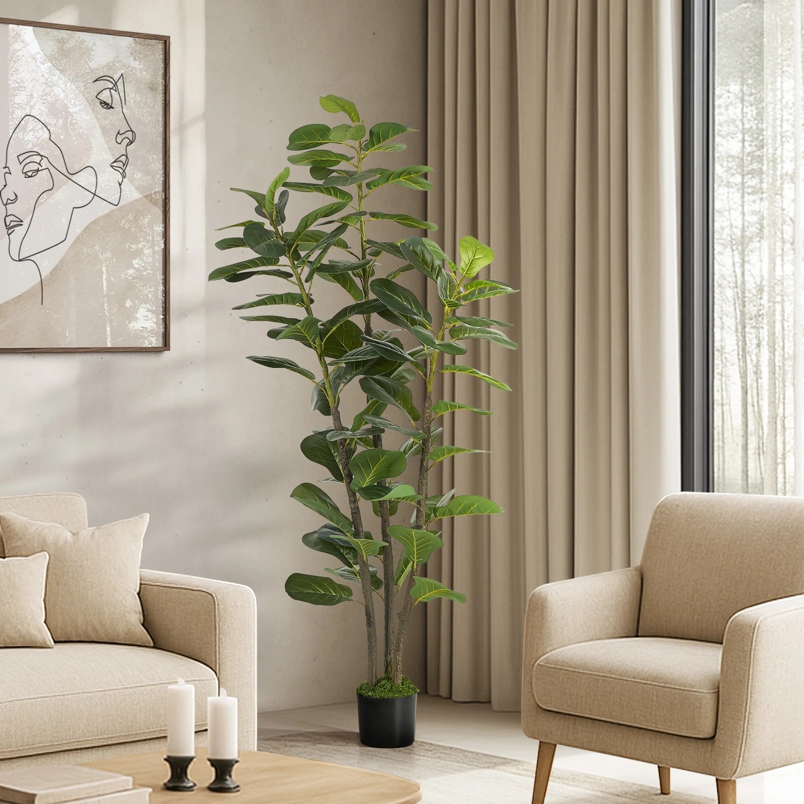 3 Livsip 150cm Artificial Fiddle Leaf Fig Tree Faux Potted Plant - Green, 3 of 10