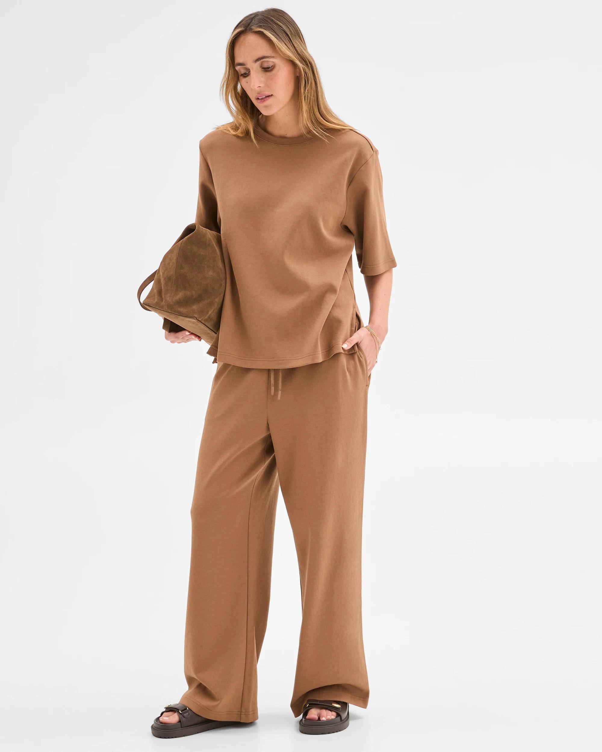 1 Target Woman Australian Cotton Blend Oversized Interlock T-Shirt BROWN, 1 of 5