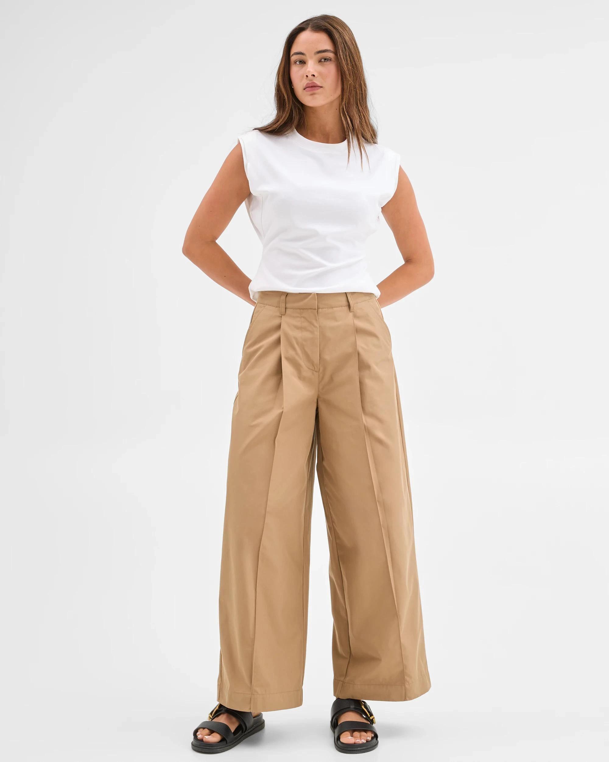 3 Lily Loves Australian Cotton Blend Pleated Wide Leg Pants ASH BROWN, 3 of 7