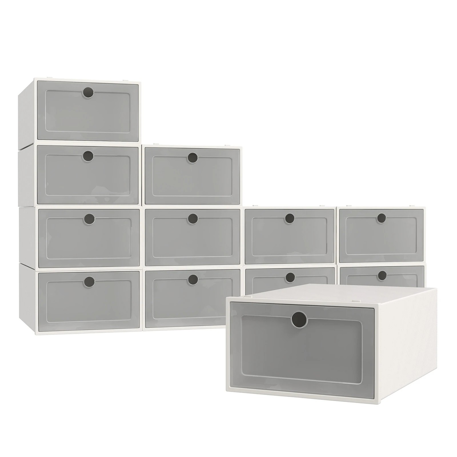 1 Casa Decor 12-Piece Stackable Transparent Shoe Organiser Set - White, 1 of 9