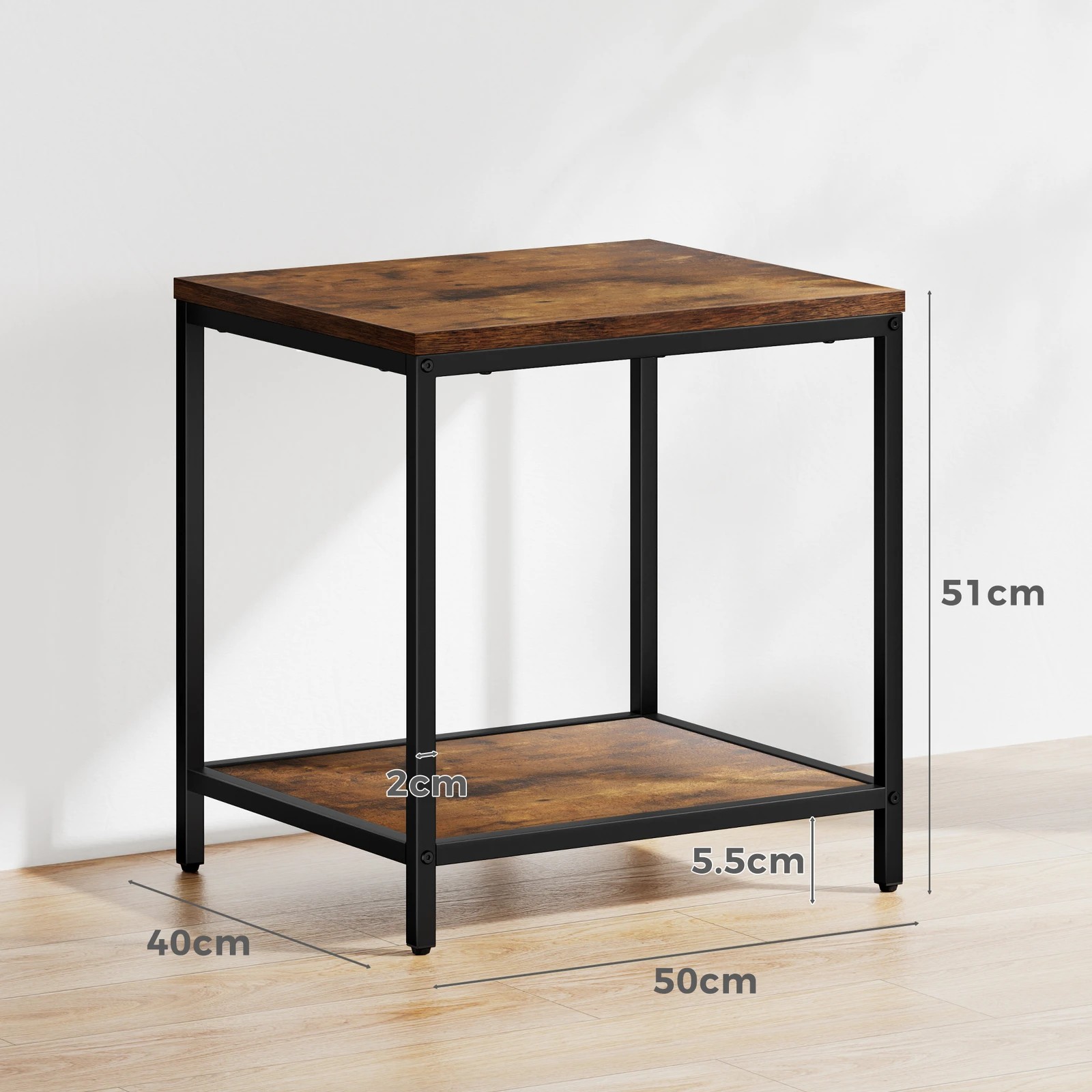 6 Alfordson Coffee Table 2-tier Side Table Industrial - Oak, 6 of 9