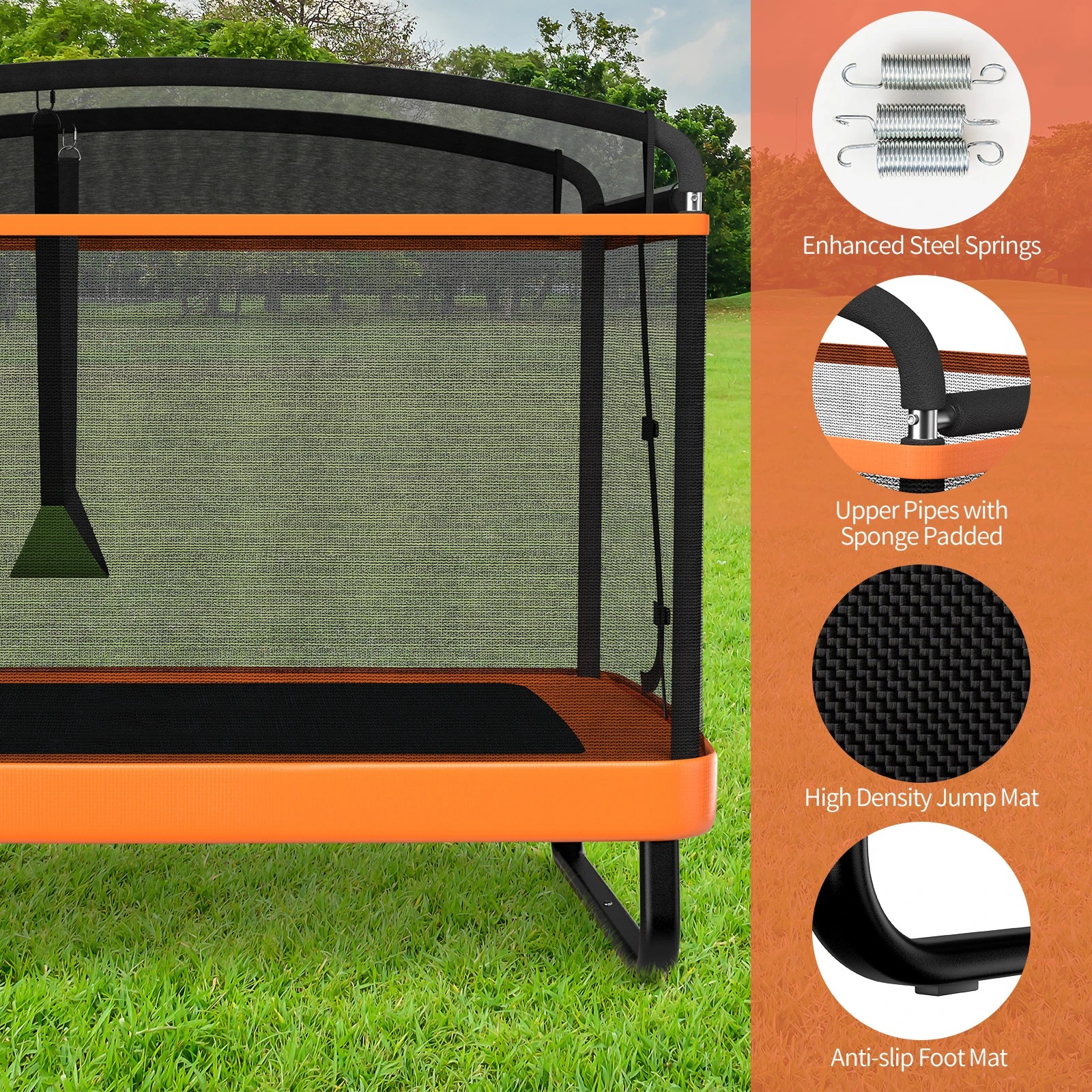 2 Costway Kids Trampoline w/Enclosure Security Net Pad & Swing Outdoor Jumping Gift - Orange, 2 of 2