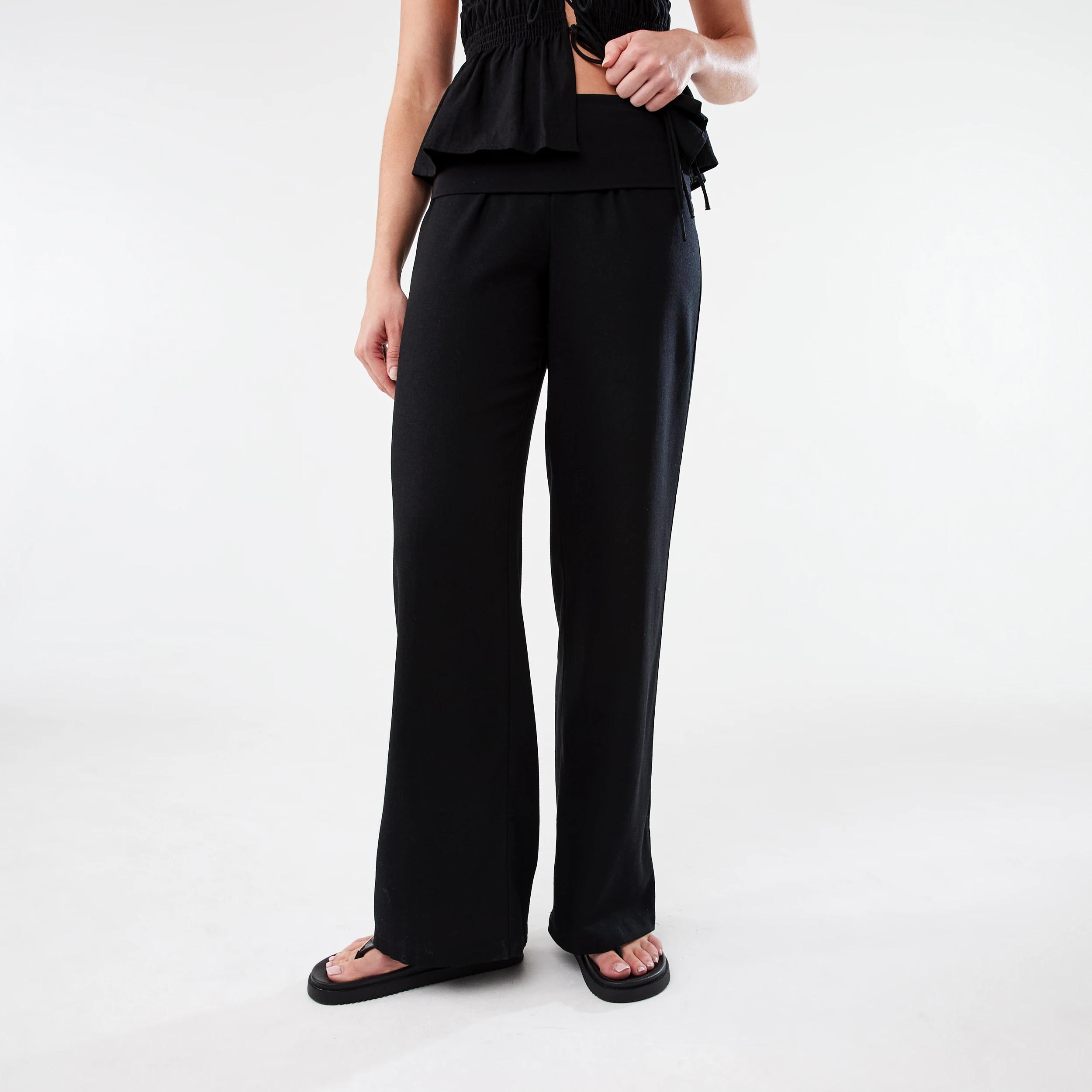 1 Linen Blend Fold Over Pants Black, 1 of 5