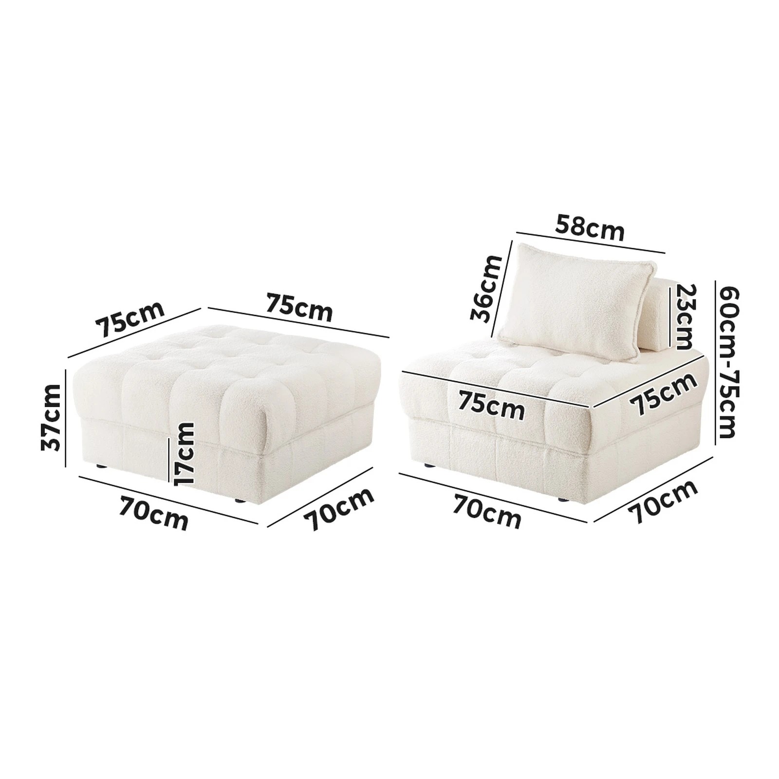 10 Oikiture 4 Seater Boucle Modular Sofa & Ottoman Set Armless Tofu Back
 - White - White, 10 of 10