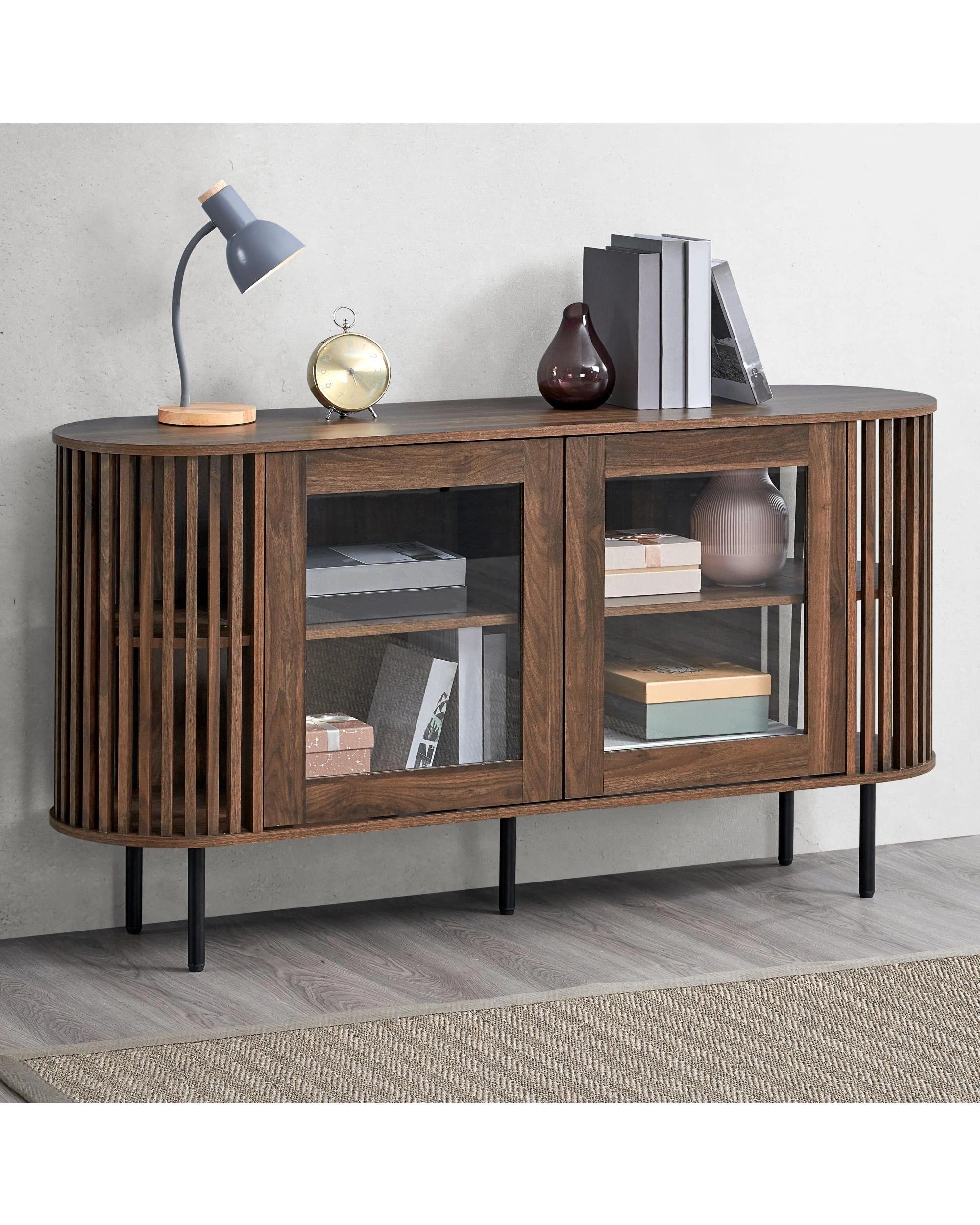 2 Kodu Buffet Unit Sideboard Credenza Cabinet 148cm 2 Doors Slat Walnut - Brown, 2 of 6