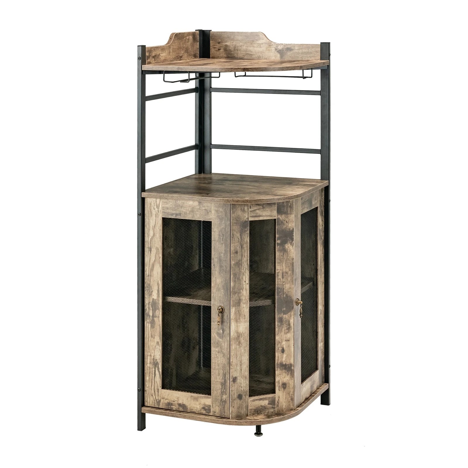 1 Costway Corner Buffet Bar Cabinet w/Glass Holder, 1 of 4