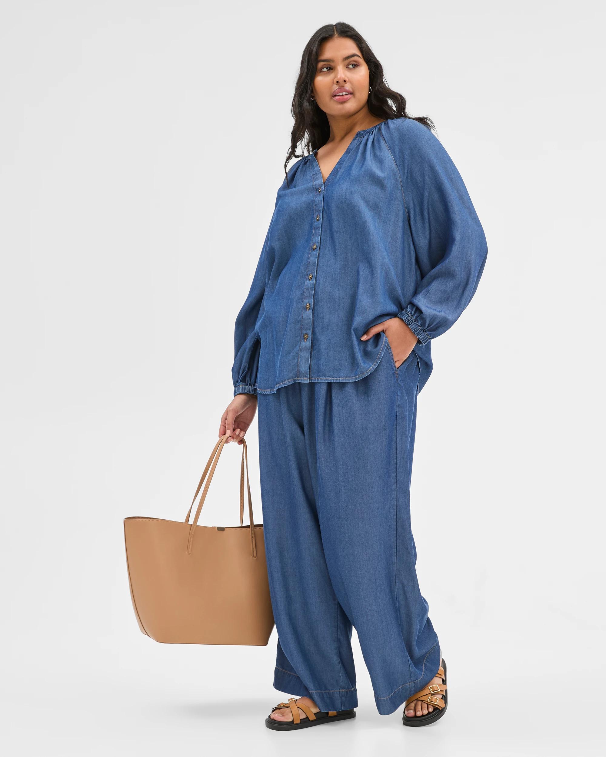 2 Target Plus Size Long Sleeve Shirt MID WASH BLUE, 2 of 5