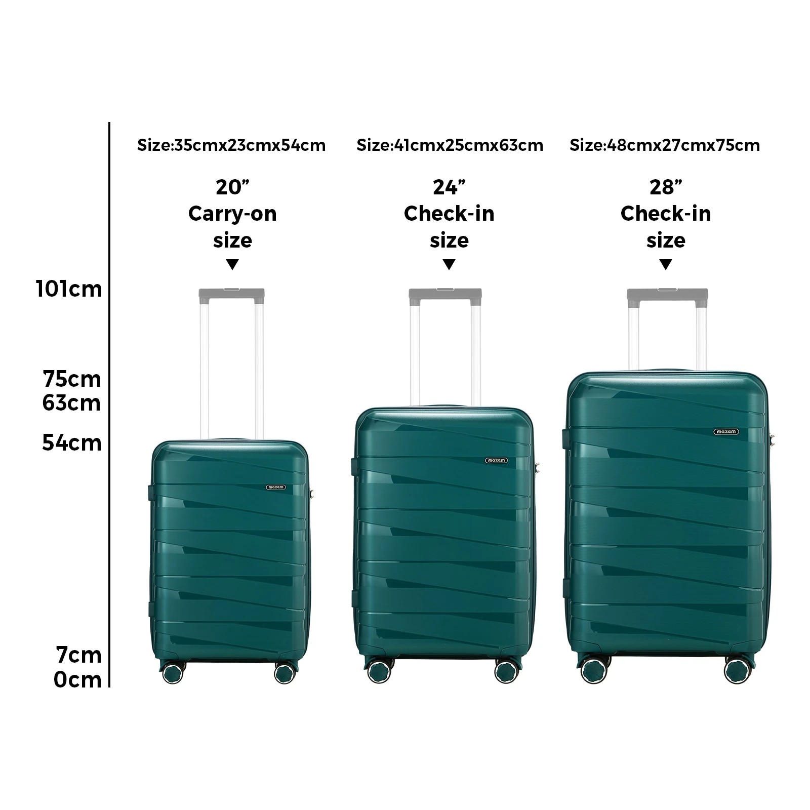 2 Mazam 3PCS Luggage Suitcase Trolley Set Travel TSA Lock PP Case - Green, 2 of 9