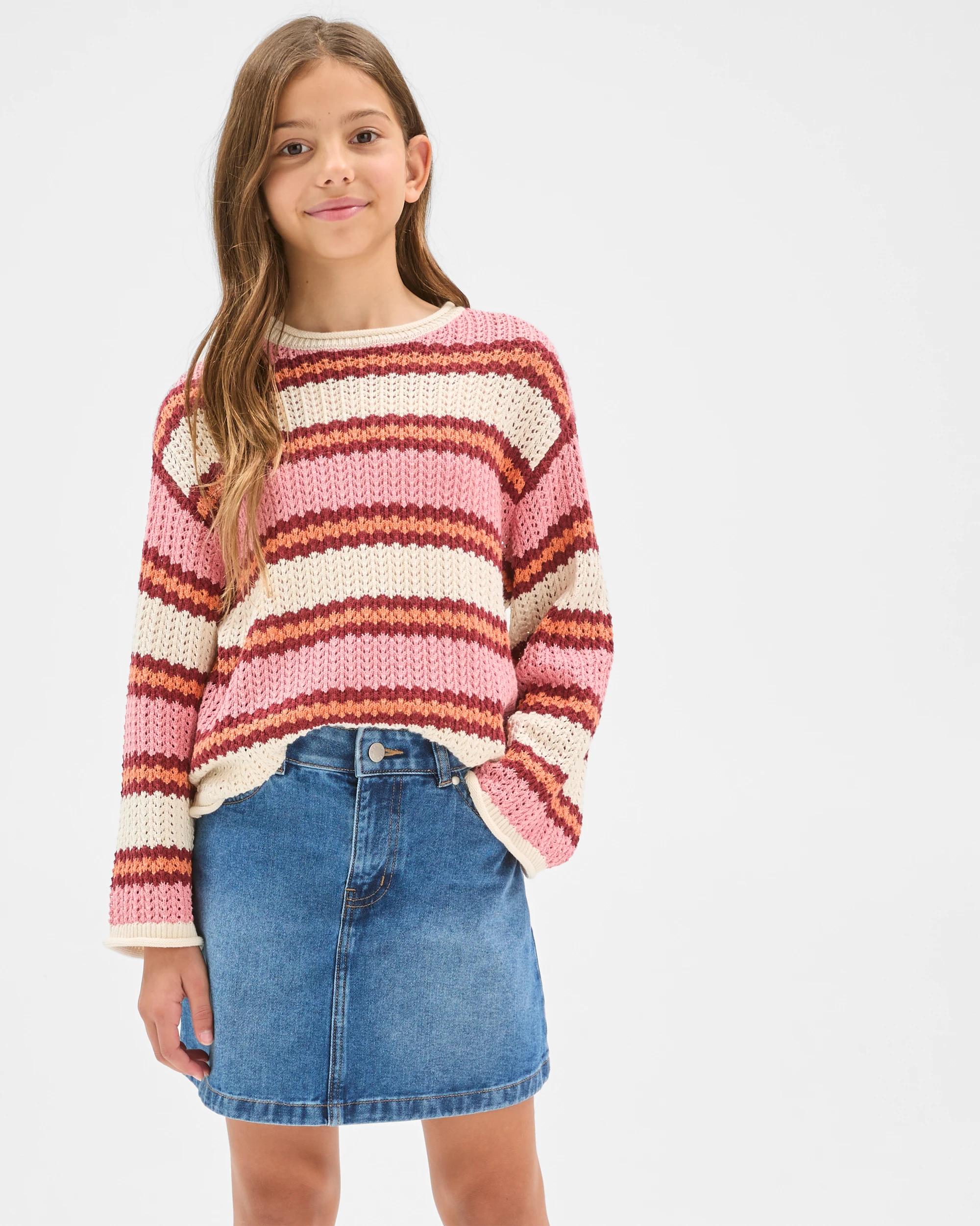 2 Target Kids Australian Cotton Crochet Knit Jumper STRIPE PINK, 2 of 6