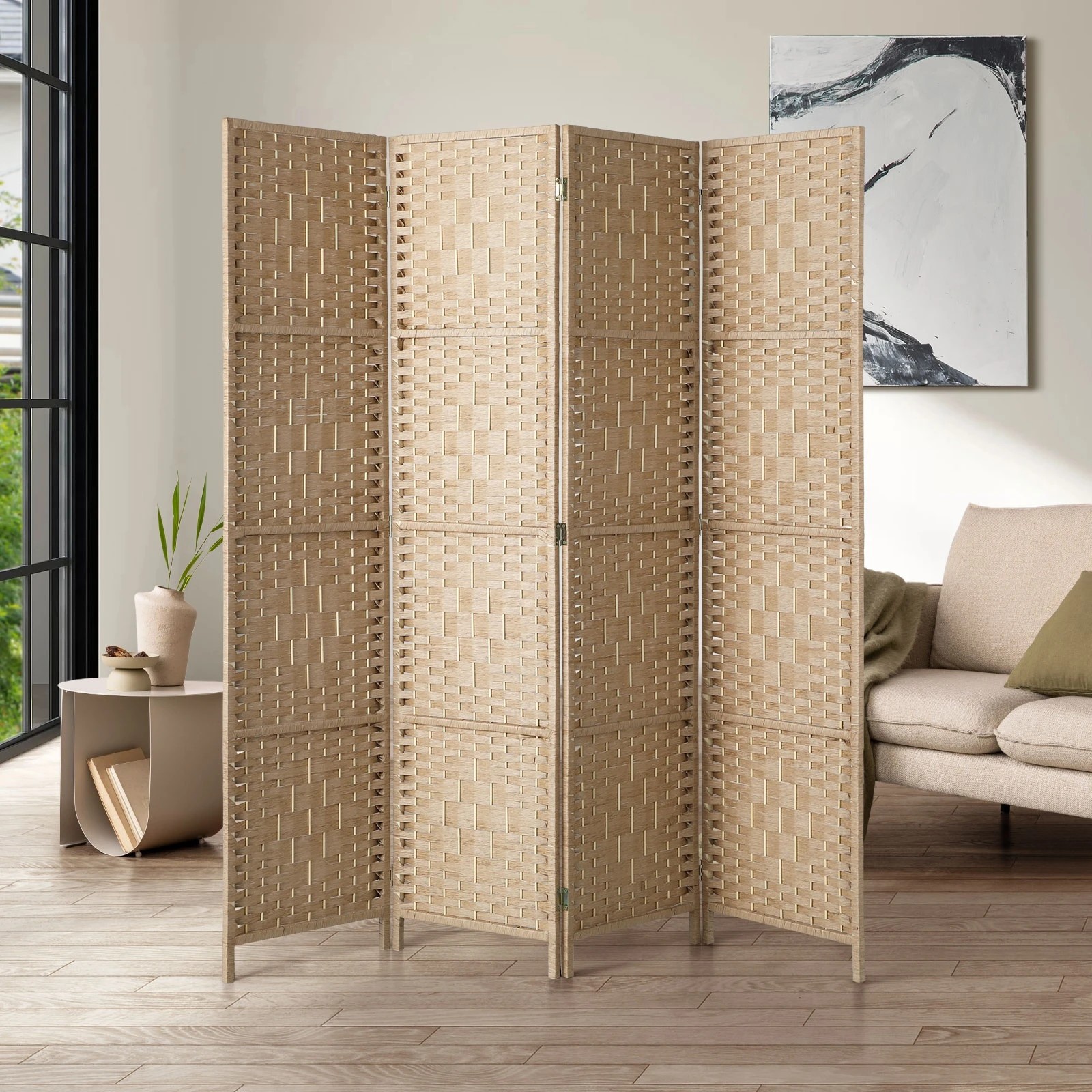 3 Oikiture 4 Panel Room Divider Screen Privacy Dividers - Natural, 3 of 10