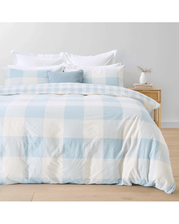 Blake Cotton Rich Reversible Quilt Cover Set - Queen Bed, Blue