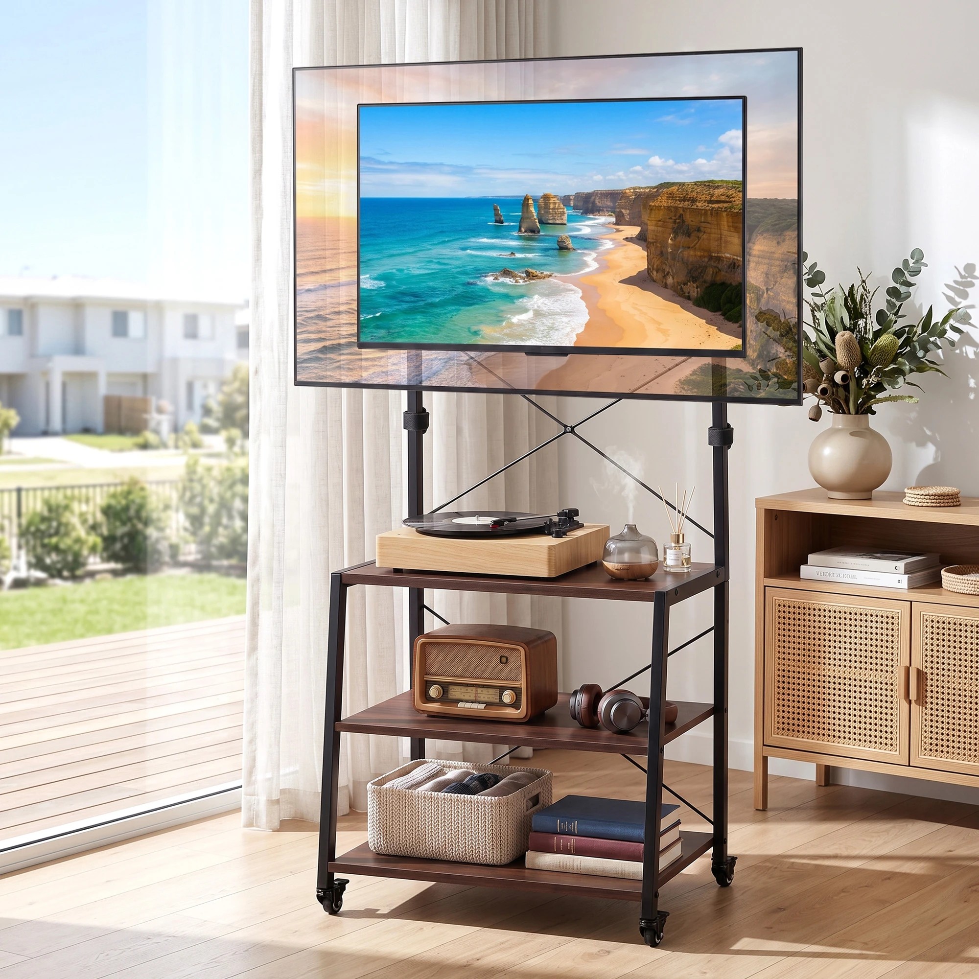5 Artiss Mobile TV Stand 32-65 Inch TVs Mount 50kg with Wheels Adjustable Feet MDF - Black, 5 of 10