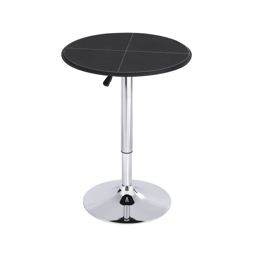 1 Artiss Bar Table Round Swivel Height Adjustable 62cm Modern PVC Leather - Black, 1 of 6