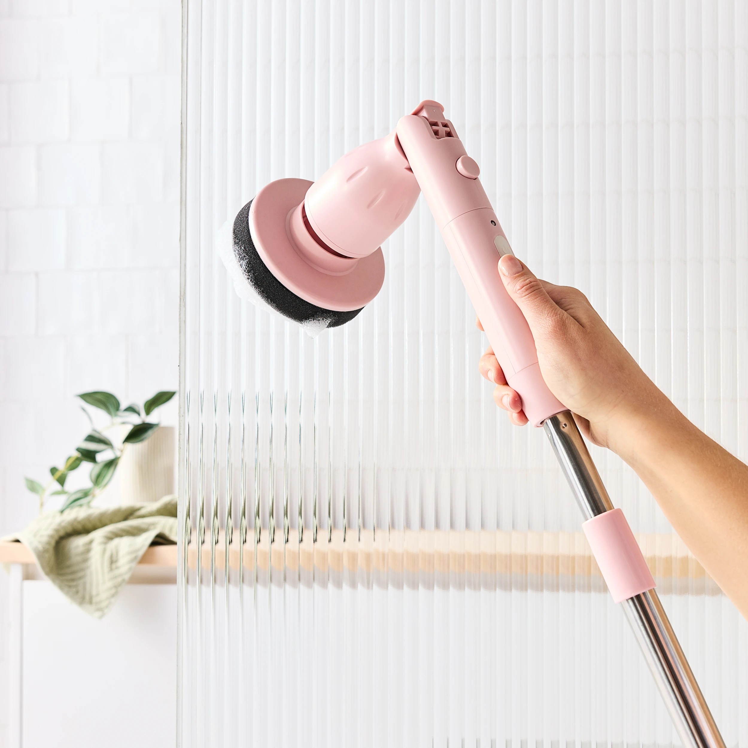 1 Long Handled Cleaning Brush - Pink, 1 of 7