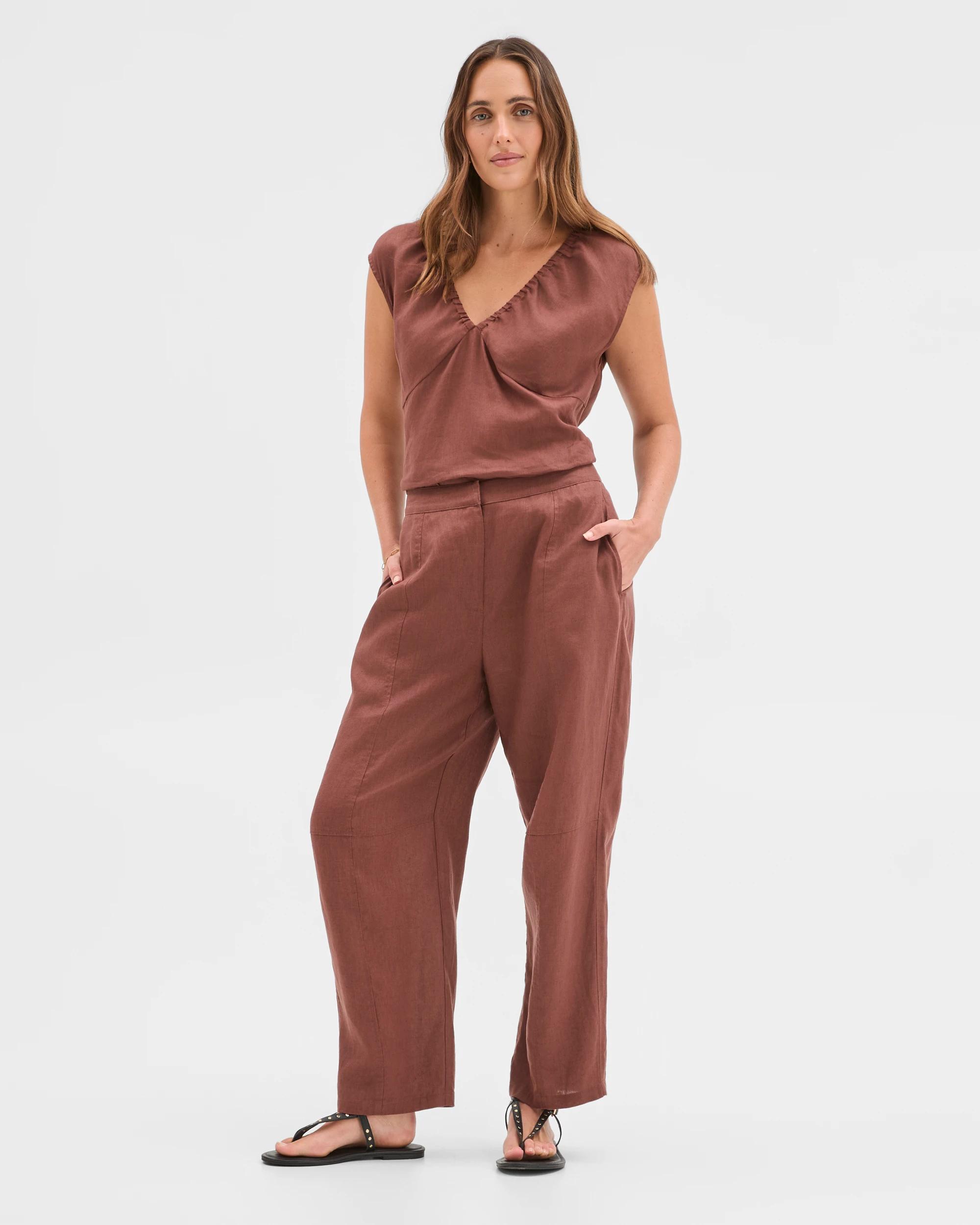 2 Target Woman European Linen Barrel Leg Pants SOFT BROWN, 2 of 7