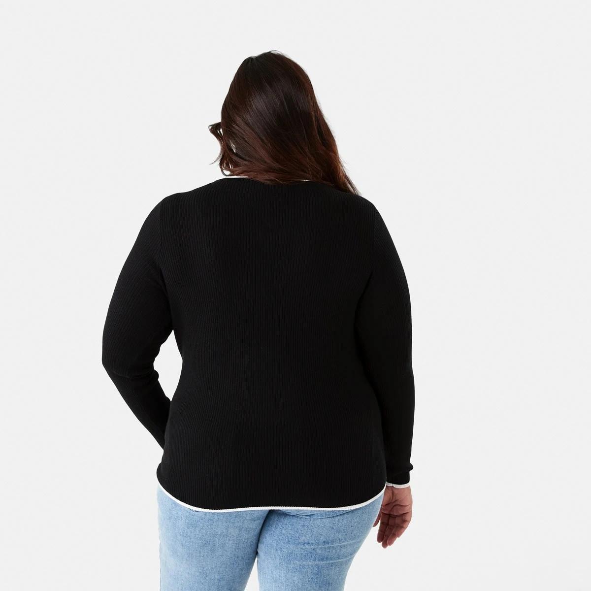 3 Curve Contrast Tipping Long Sleeve Top Black, 3 of 6