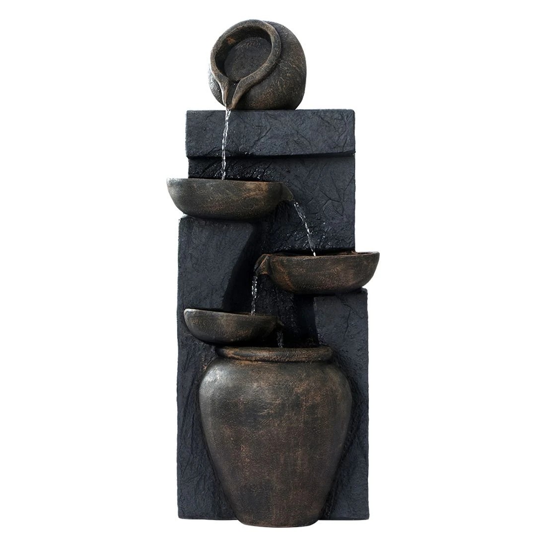 3 Gardeon Solar Water Feature Cascading Fountain 5 Tiered Bowl Bird Bath 99CM - Brown, 3 of 6