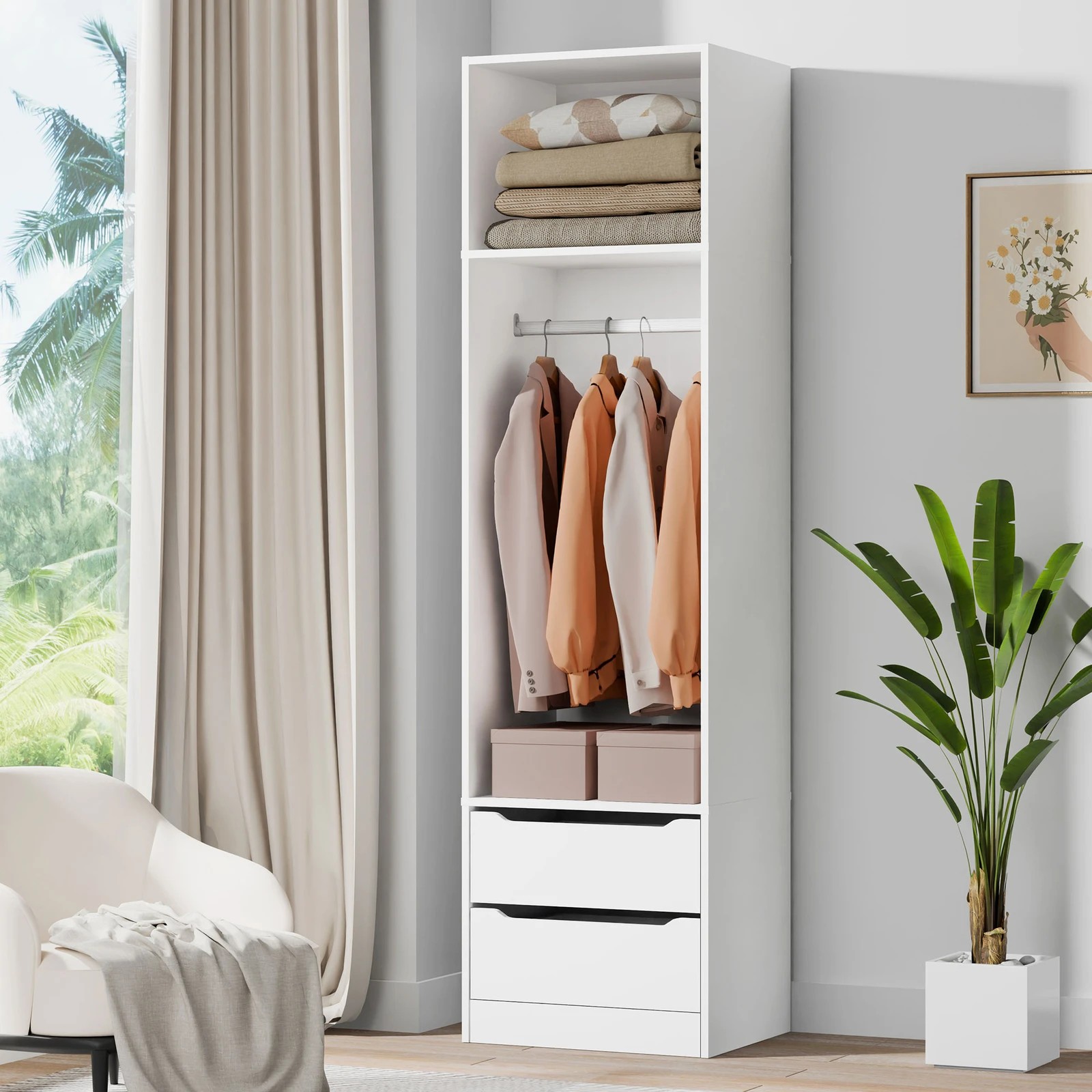 2 Alfordson Wardrobe C2 Drawers lothes Storage Cabinet Hanging Rod - White, 2 of 10